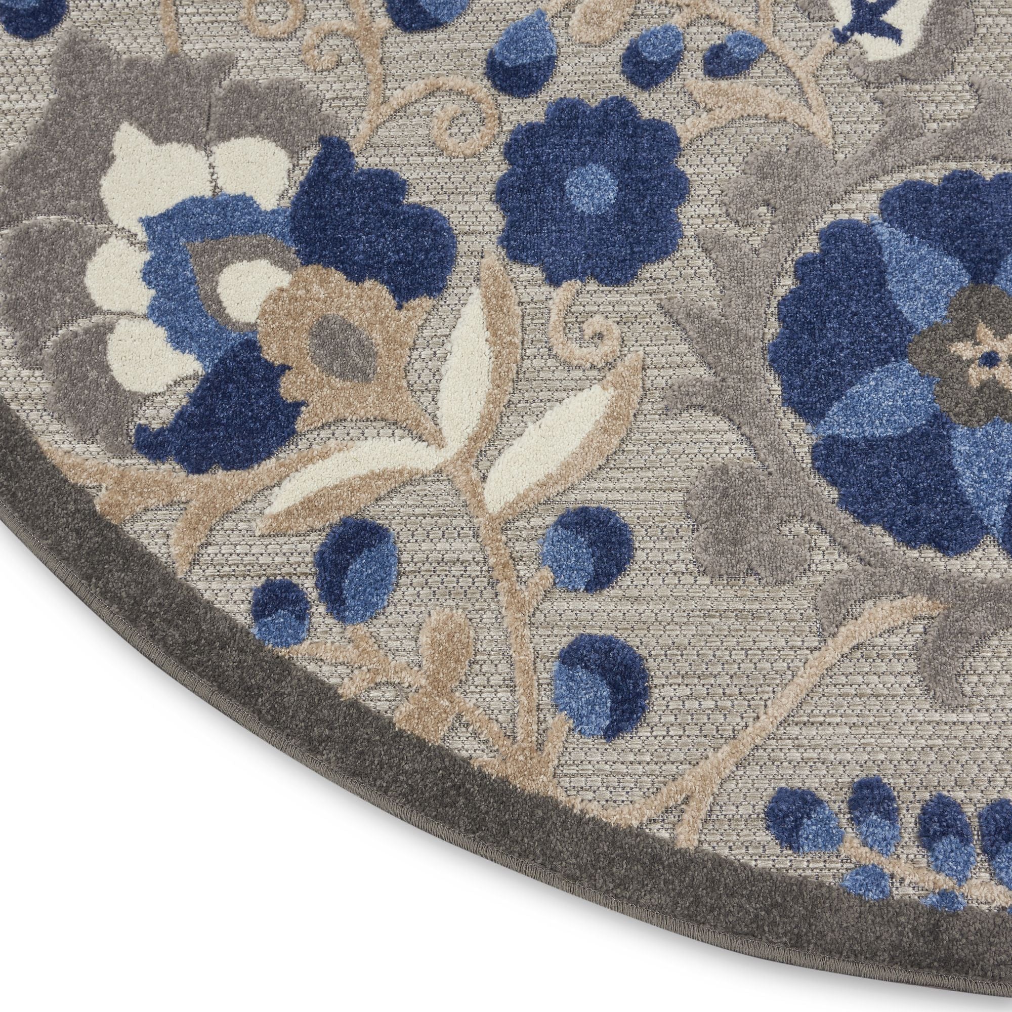 Natural Blue Farmhouse Indoor-Outdoor Swirling Vines Rug