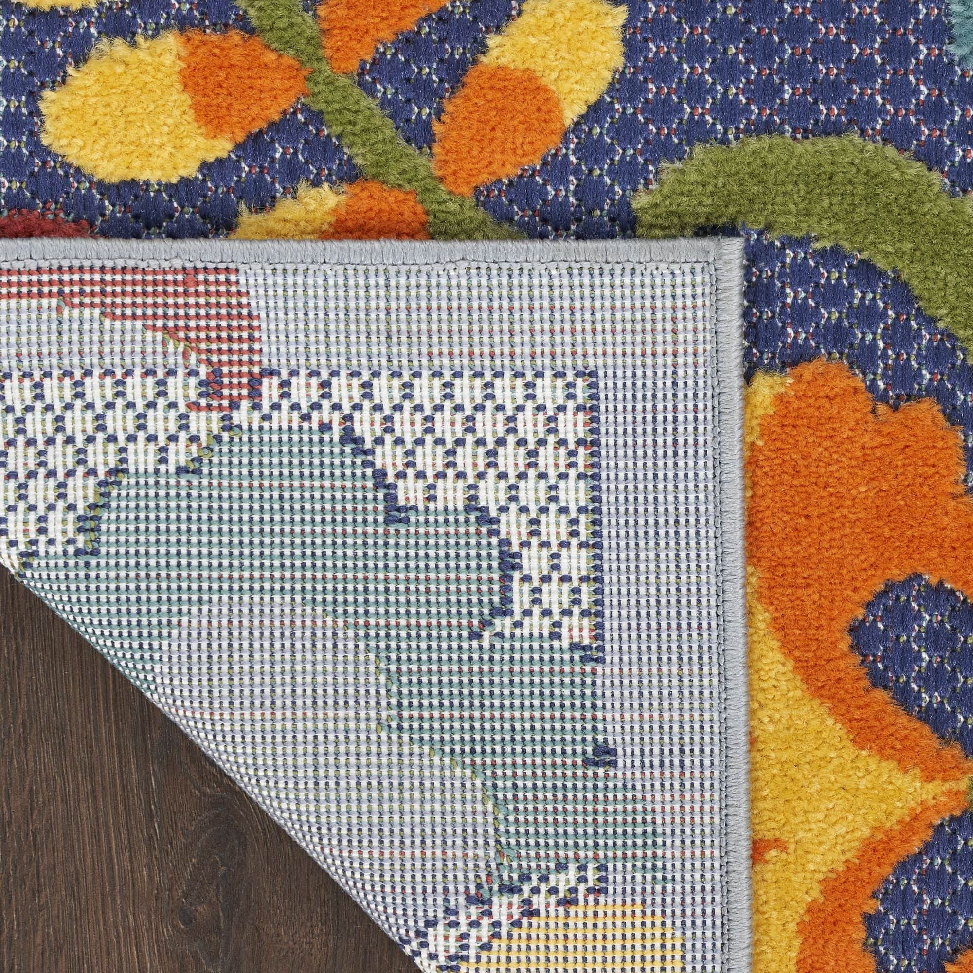 Navy Multicolor Farmhouse Indoor-Outdoor Swirling Vines Rug