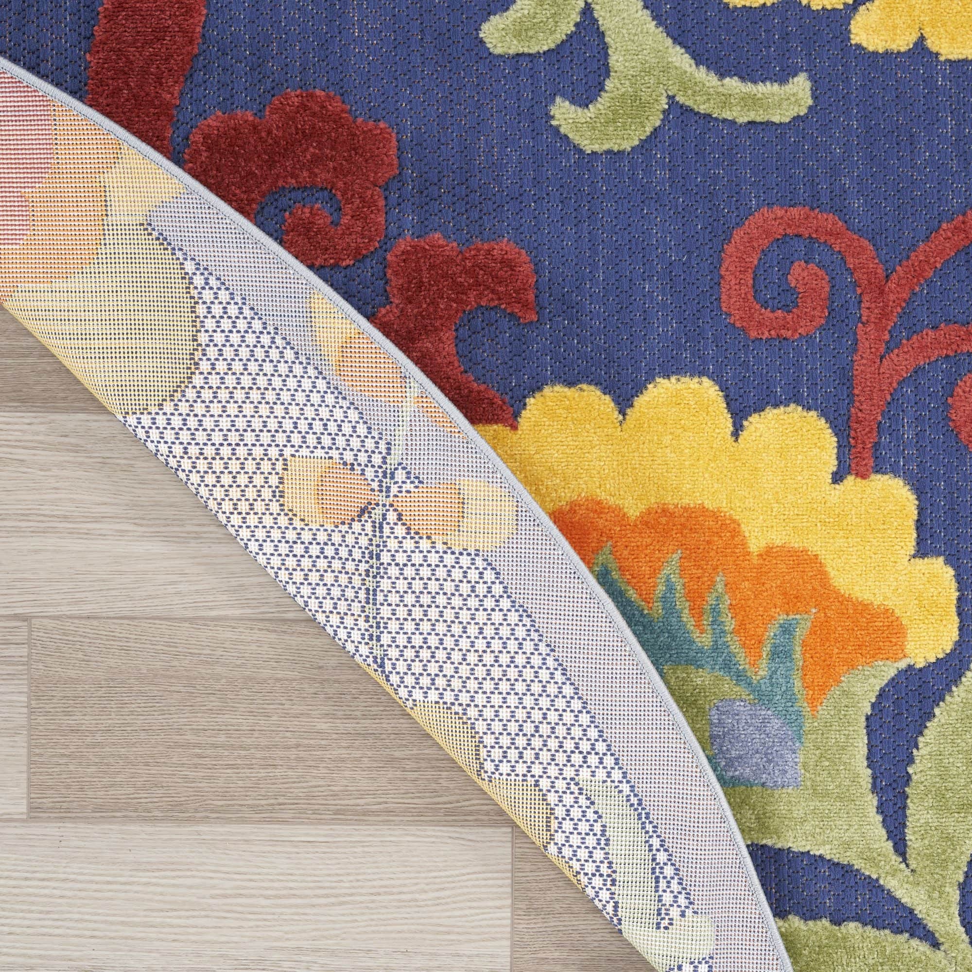 Navy Multicolor Farmhouse Indoor-Outdoor Swirling Vines Rug