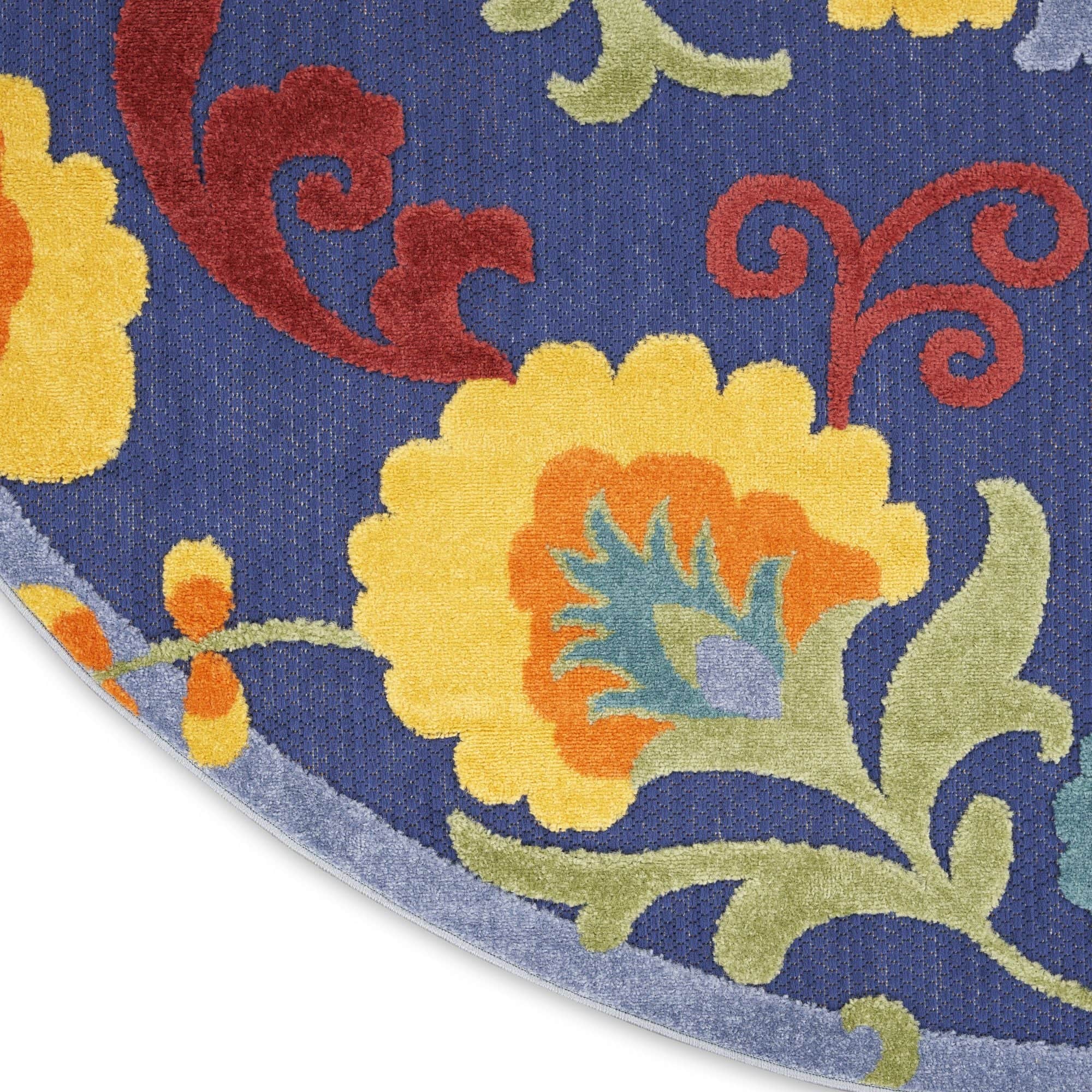 Navy Multicolor Farmhouse Indoor-Outdoor Swirling Vines Rug