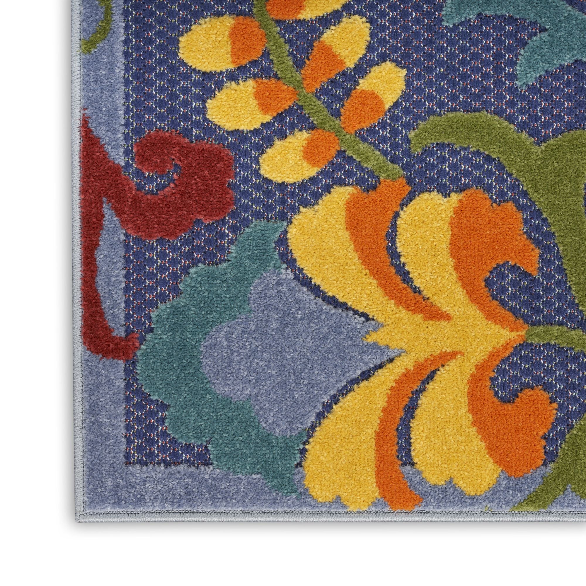 Navy Multicolor Farmhouse Indoor-Outdoor Swirling Vines Rug