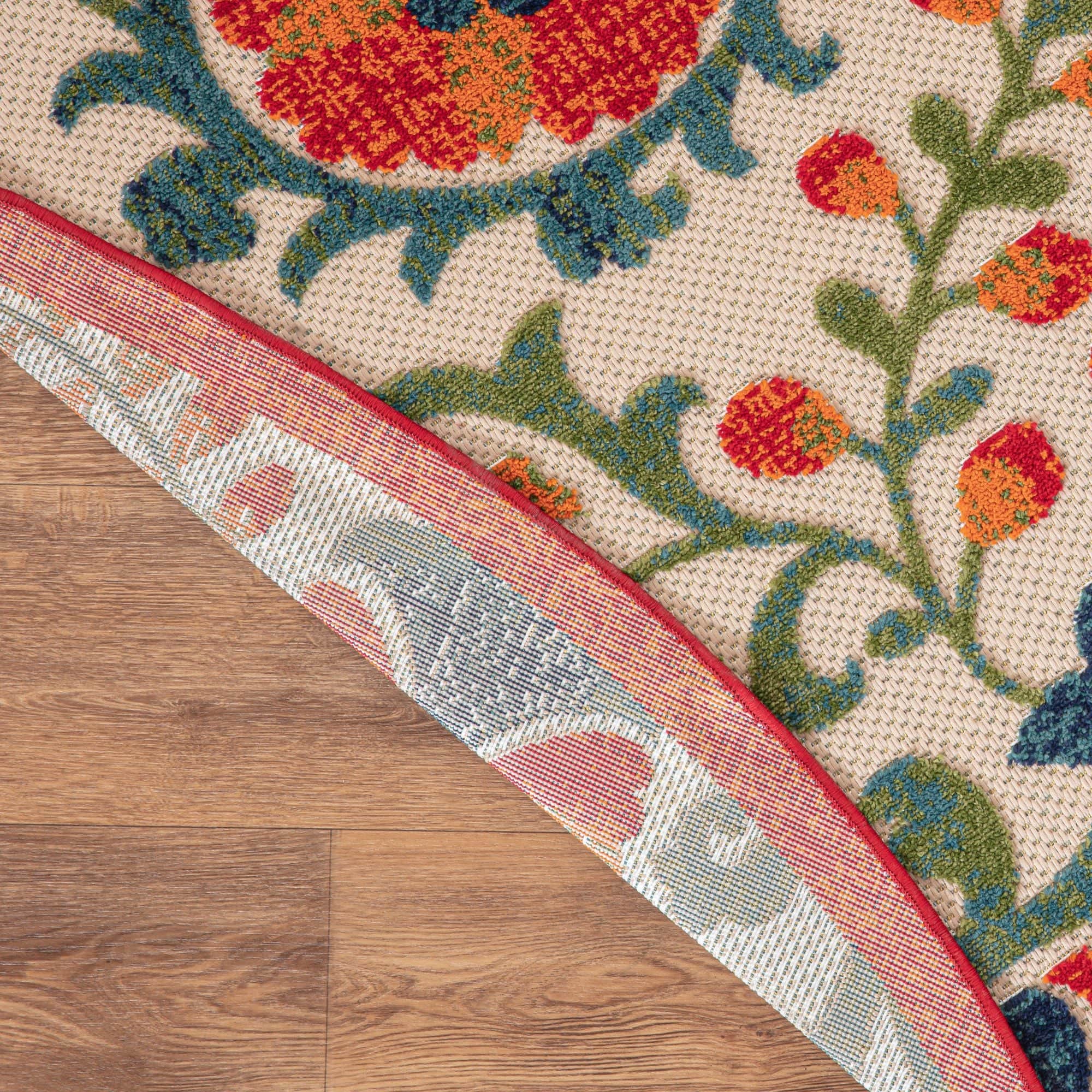 Red Multicolor Farmhouse Indoor-Outdoor Swirling Vines Rug