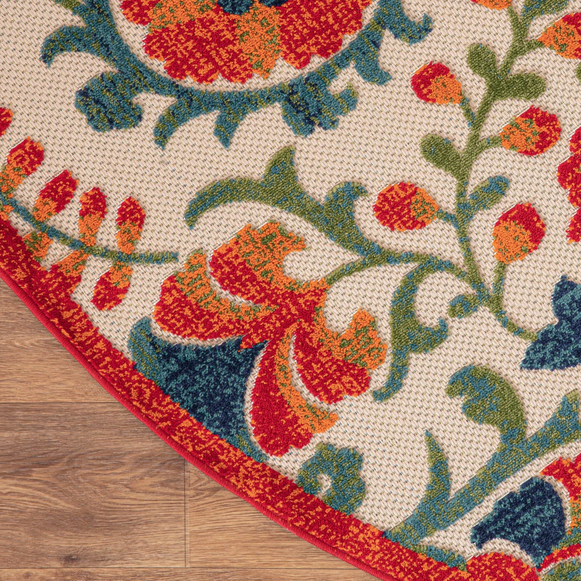 Red Multicolor Farmhouse Indoor-Outdoor Swirling Vines Rug