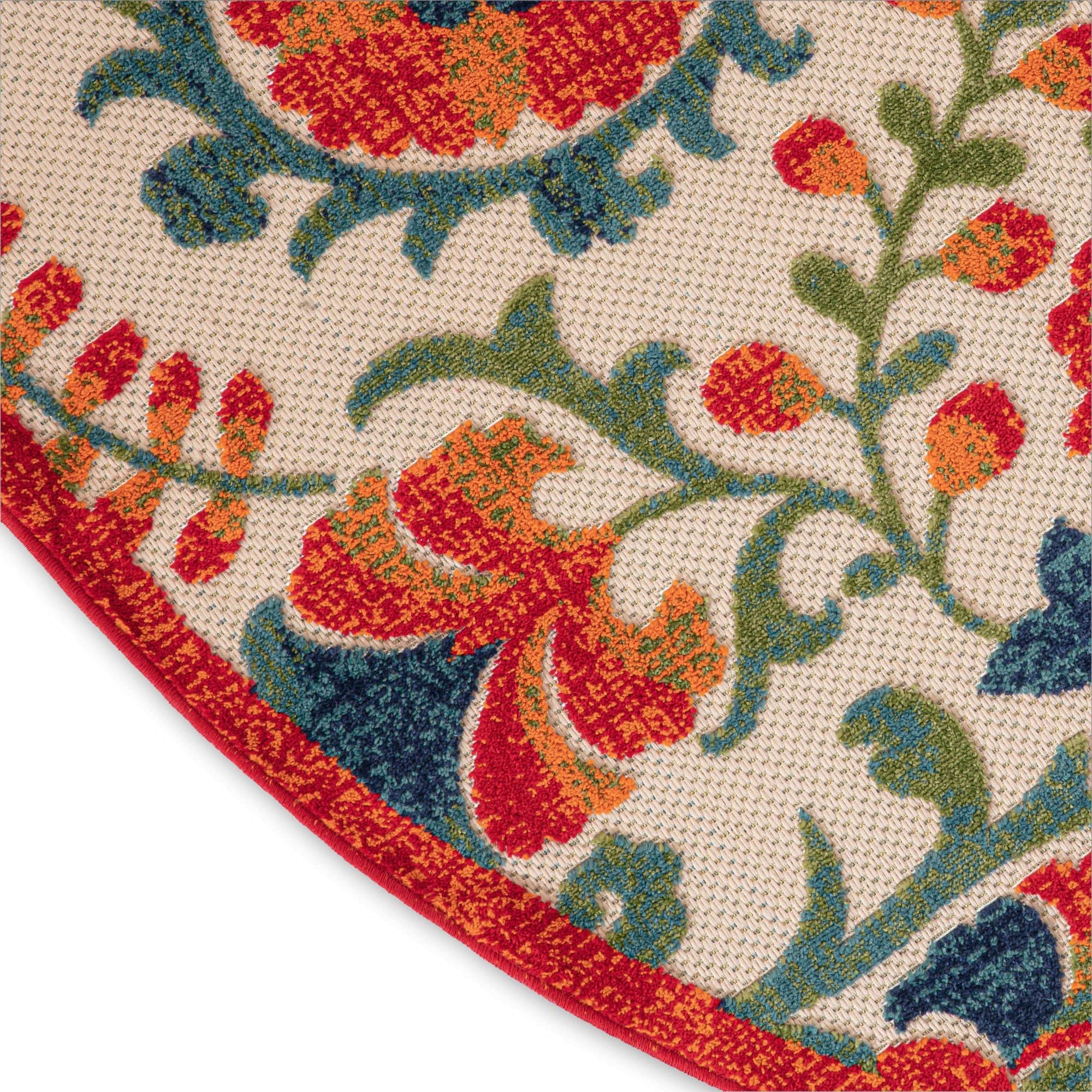 Red Multicolor Farmhouse Indoor-Outdoor Swirling Vines Rug