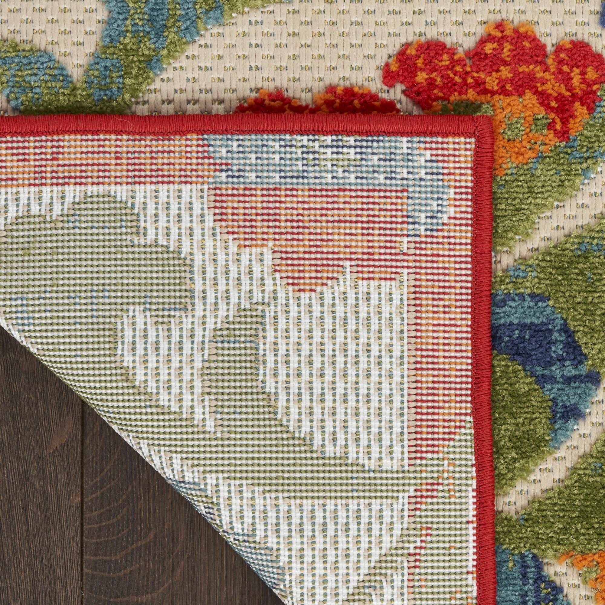 Red Multicolor Farmhouse Indoor-Outdoor Swirling Vines Rug