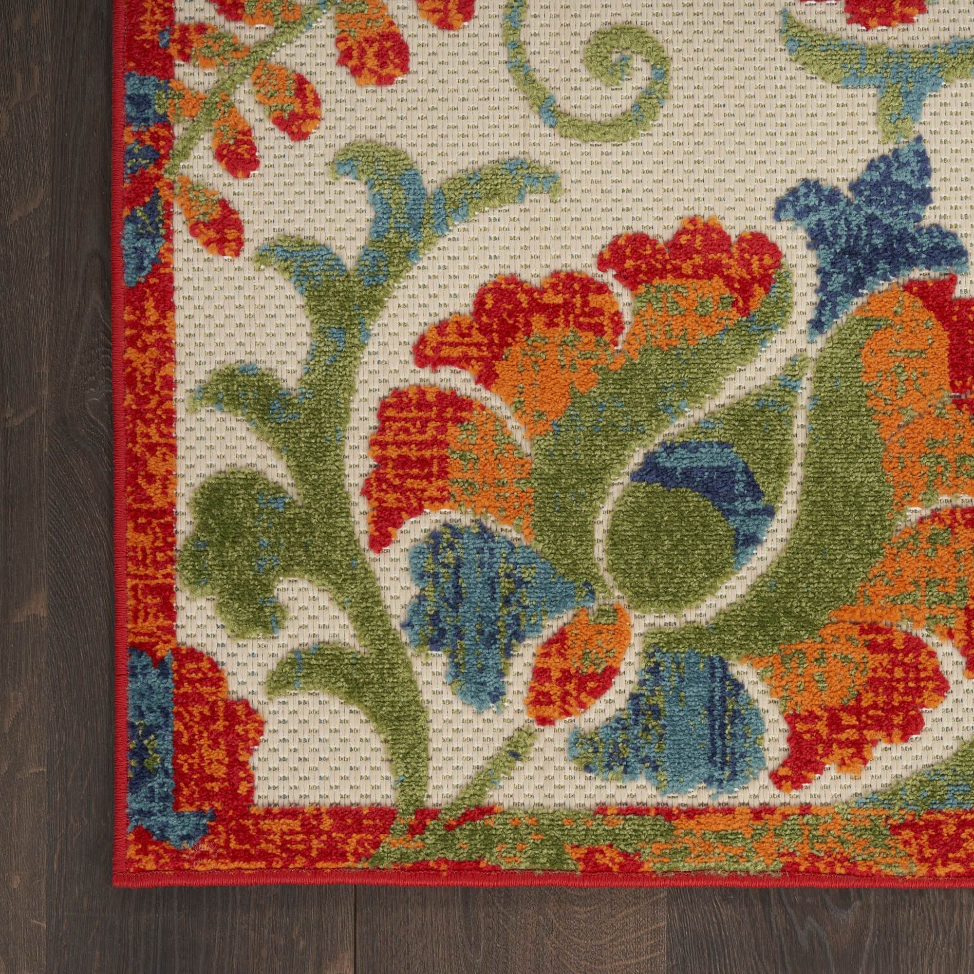 Red Multicolor Farmhouse Indoor-Outdoor Swirling Vines Rug