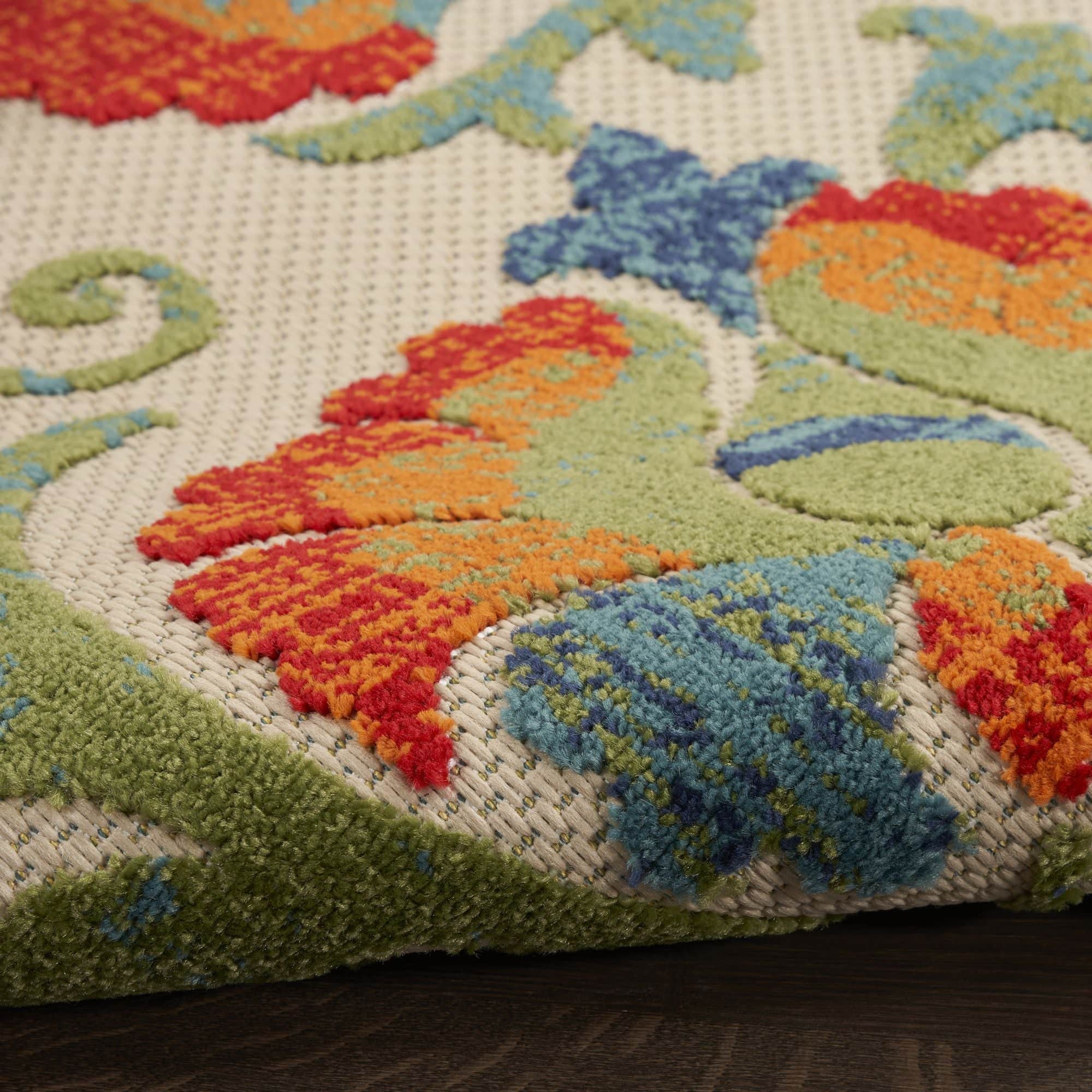 Red Multicolor Farmhouse Indoor-Outdoor Swirling Vines Rug