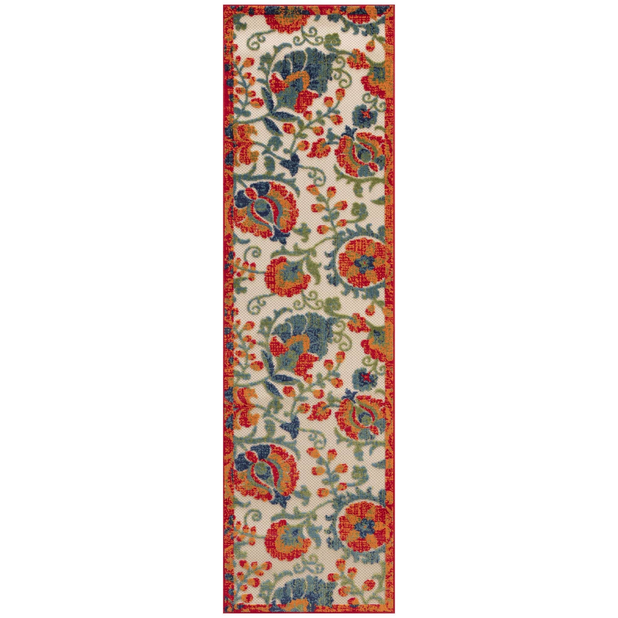 Red Multicolor Farmhouse Indoor-Outdoor Swirling Vines Rug