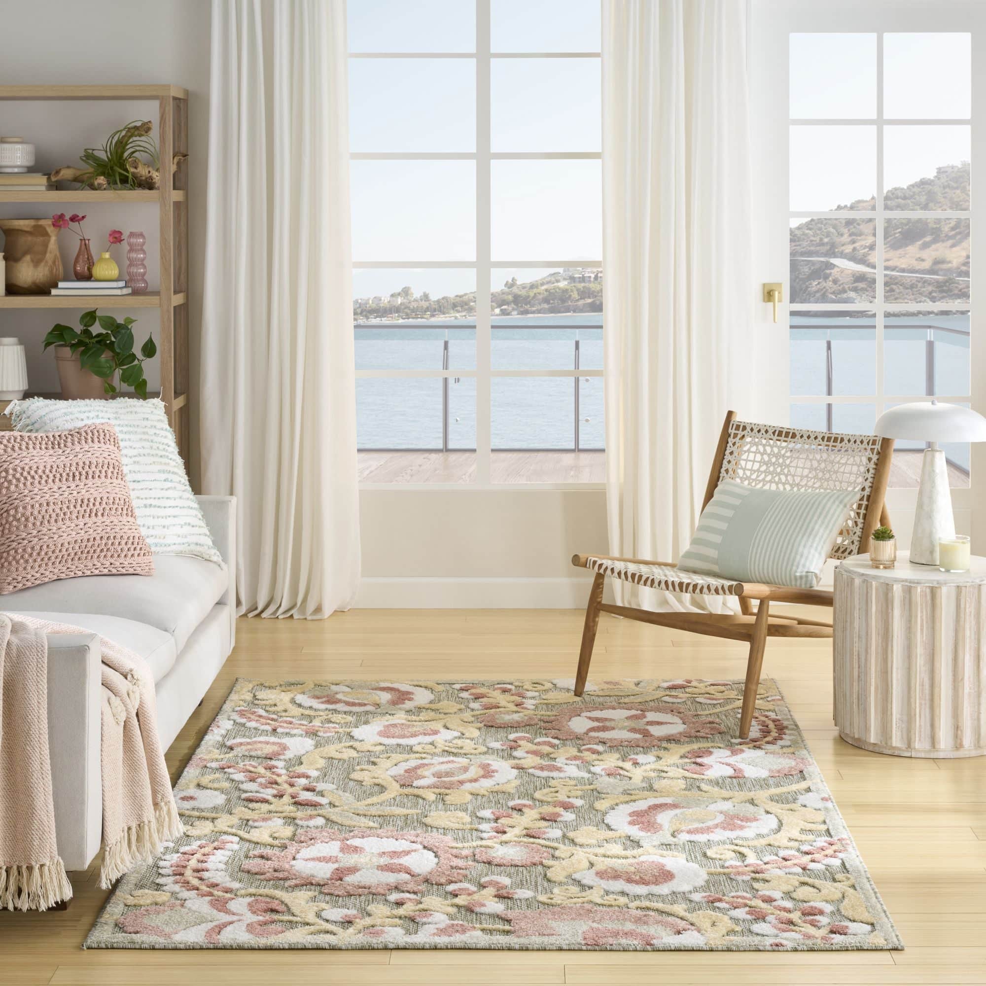 Sage Rose Farmhouse Indoor-Outdoor Swirling Vines Rug