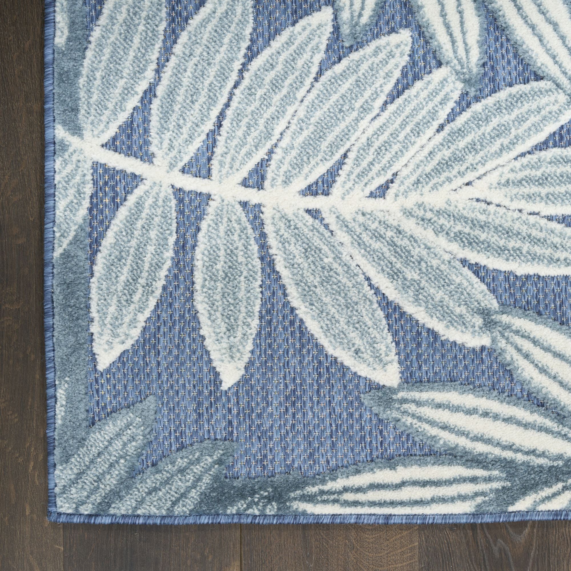 Blue Tropical Leaf Indoor/Outdoor Patio Rug
