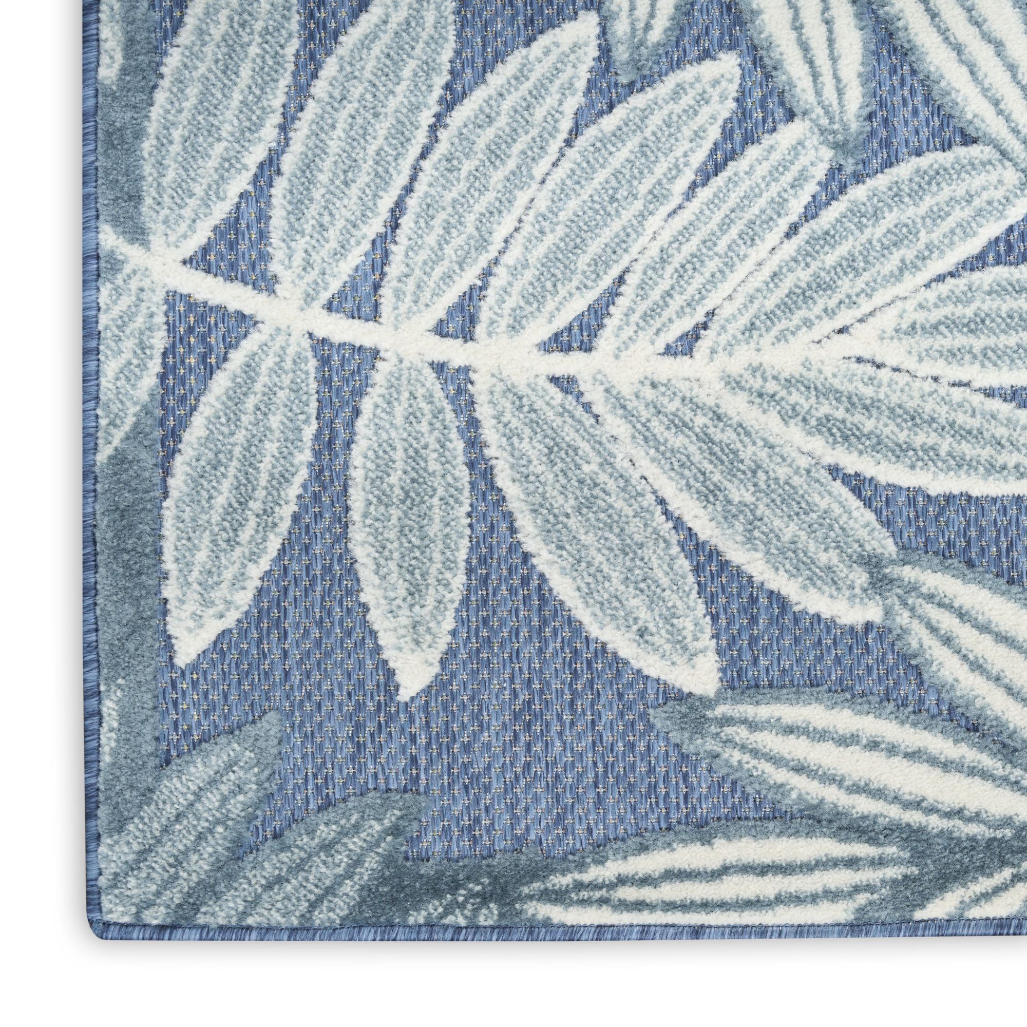 Blue Tropical Leaf Indoor/Outdoor Patio Rug
