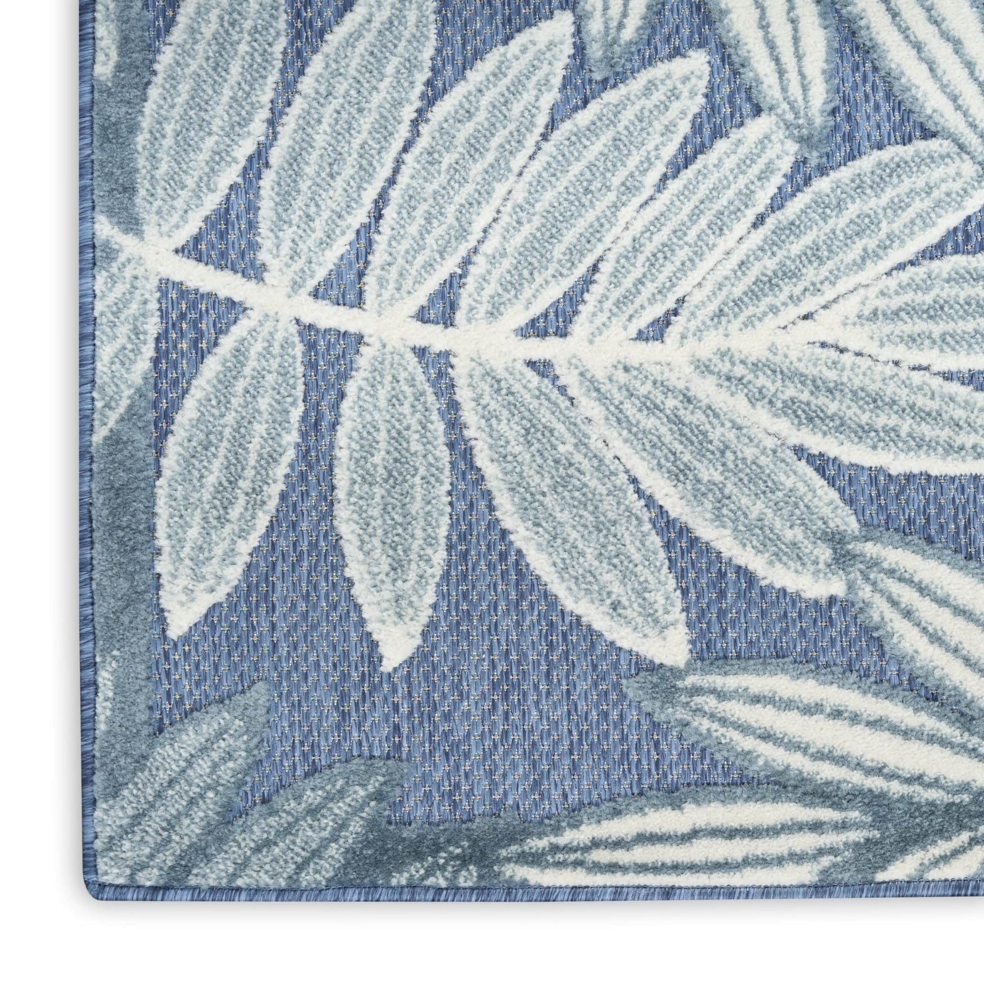 Blue Tropical Leaf Indoor/Outdoor Patio Rug