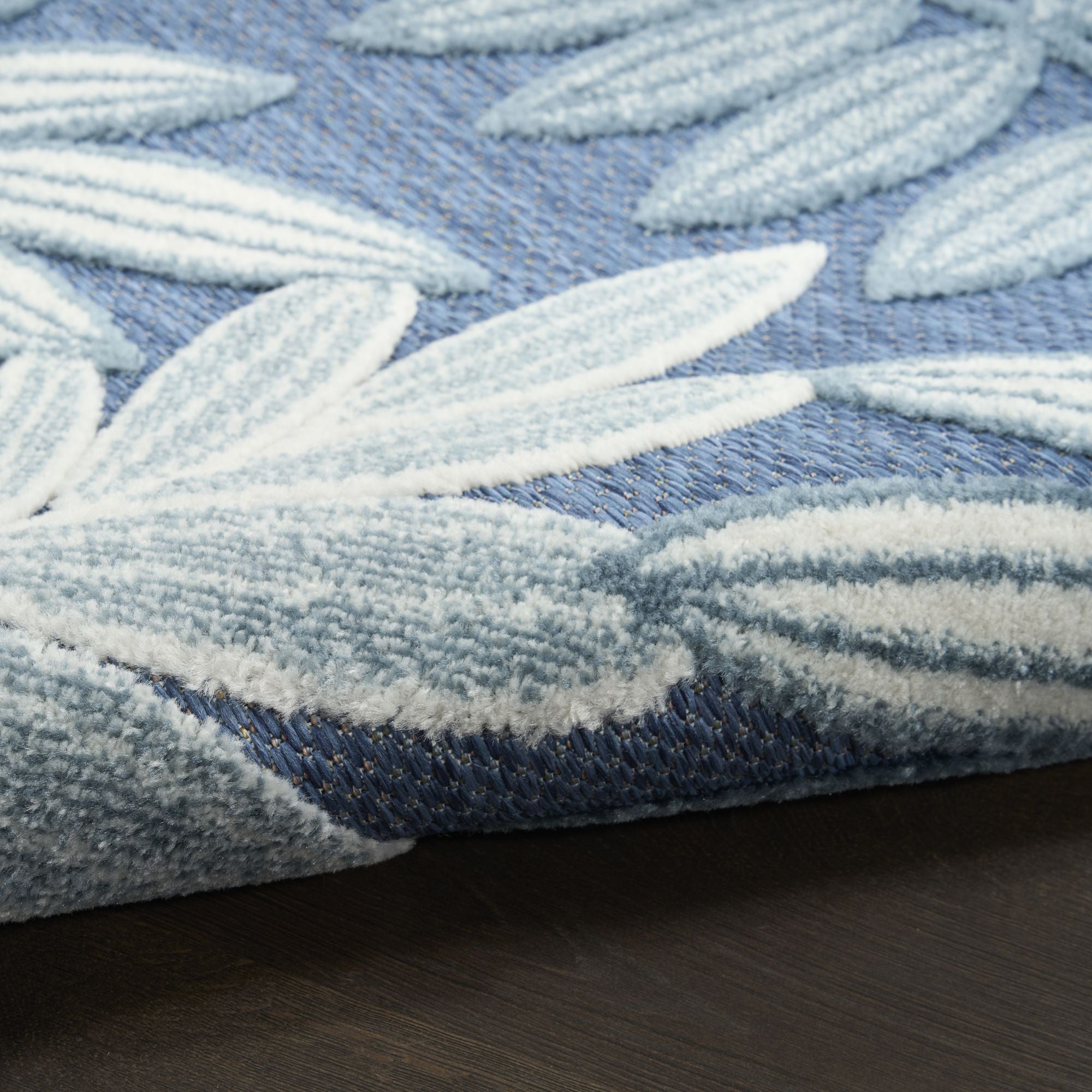 Blue Tropical Leaf Indoor/Outdoor Patio Rug