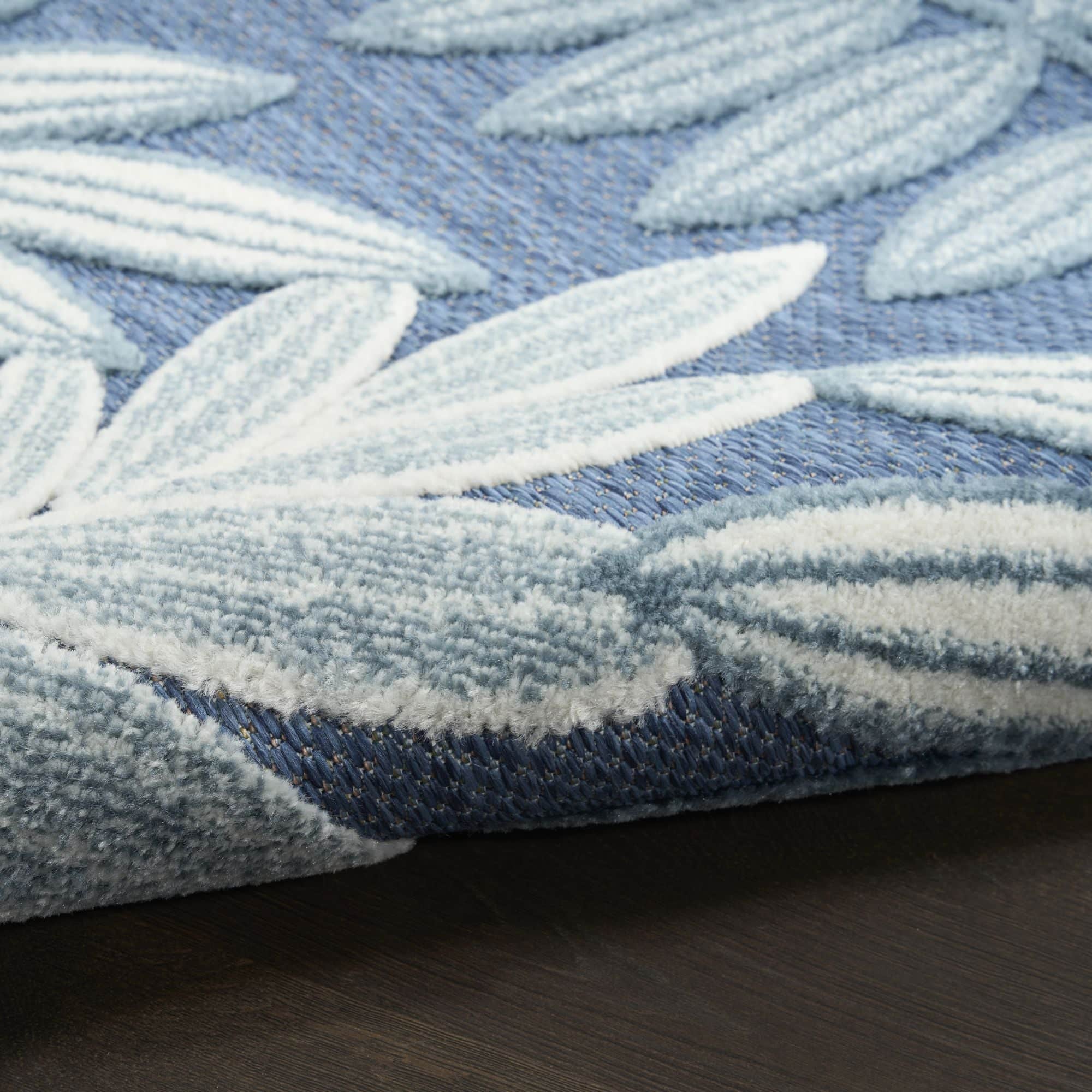 Blue Tropical Leaf Indoor/Outdoor Patio Rug