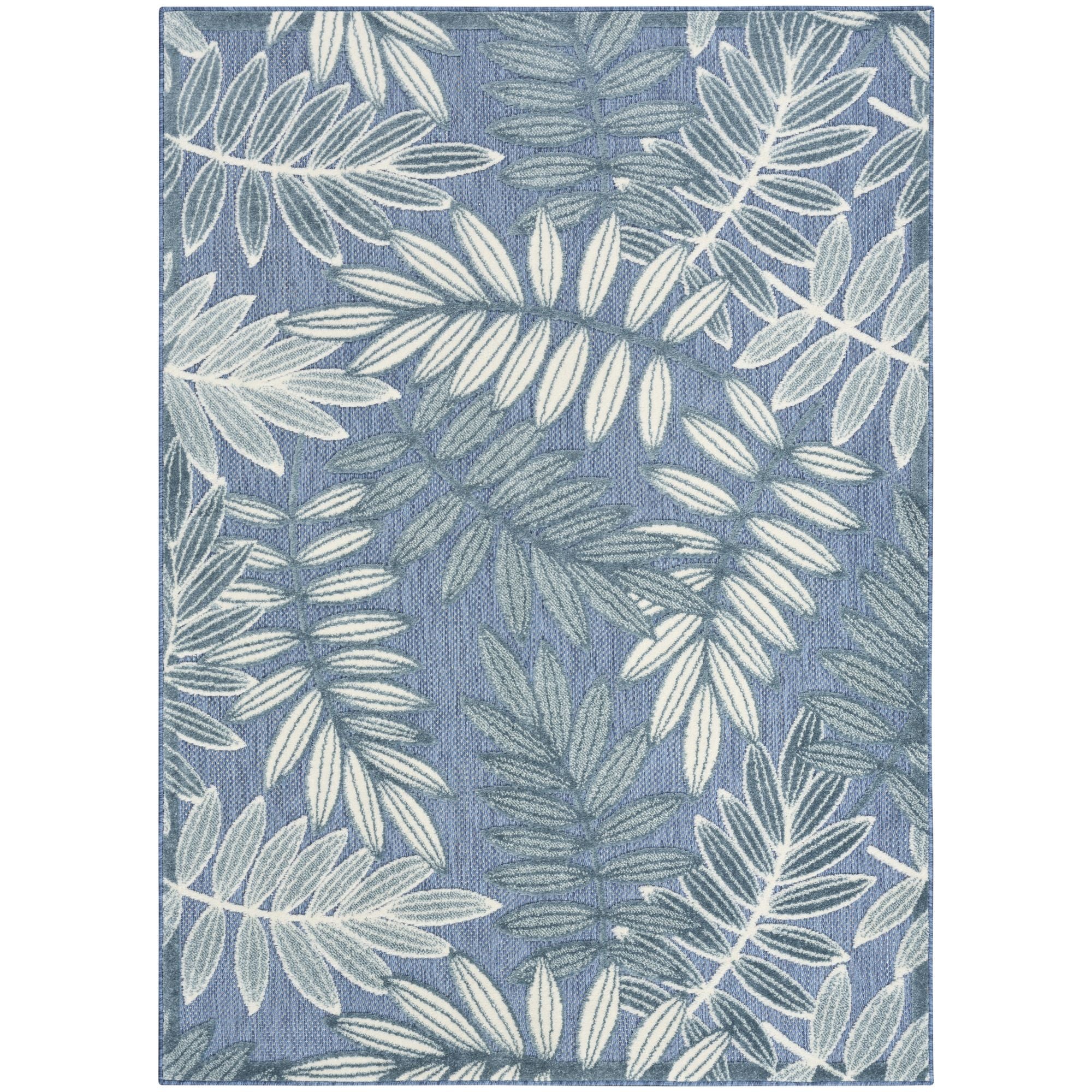 Blue Tropical Leaf Indoor/Outdoor Patio Rug