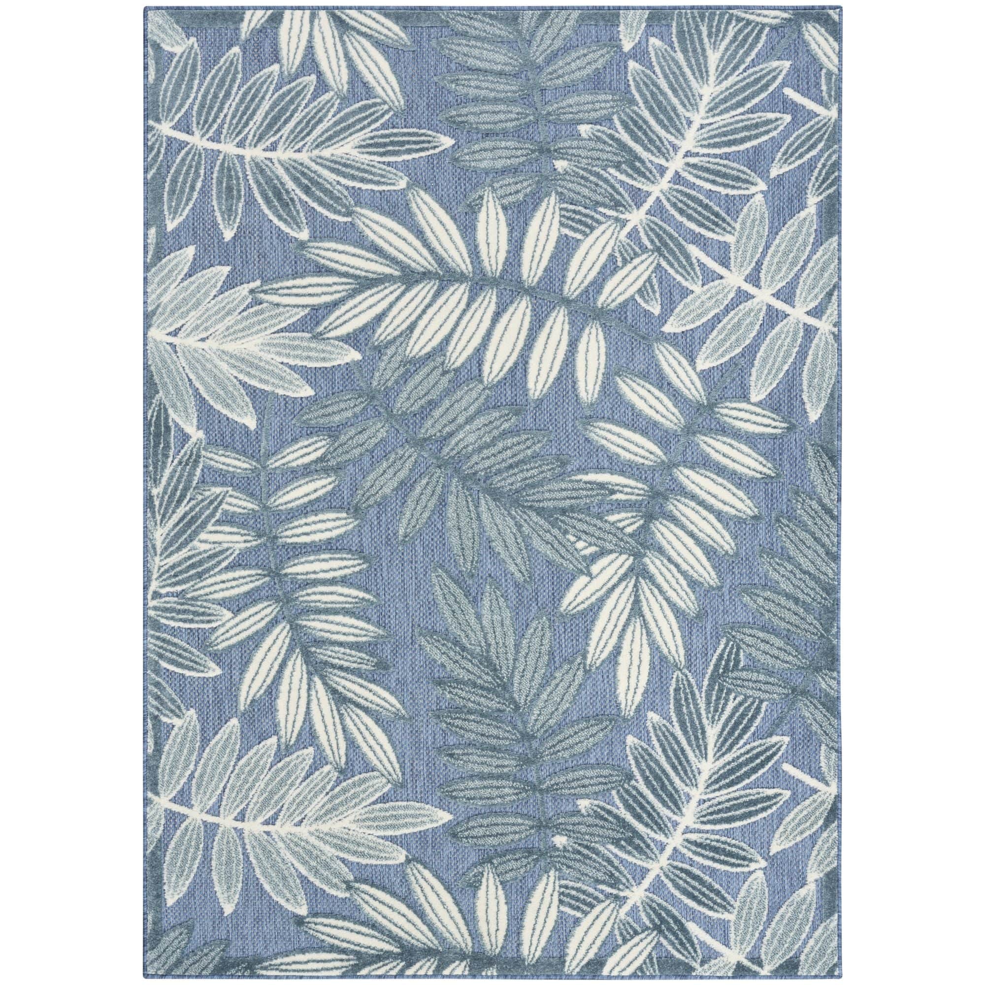 Blue Tropical Leaf Indoor/Outdoor Patio Rug