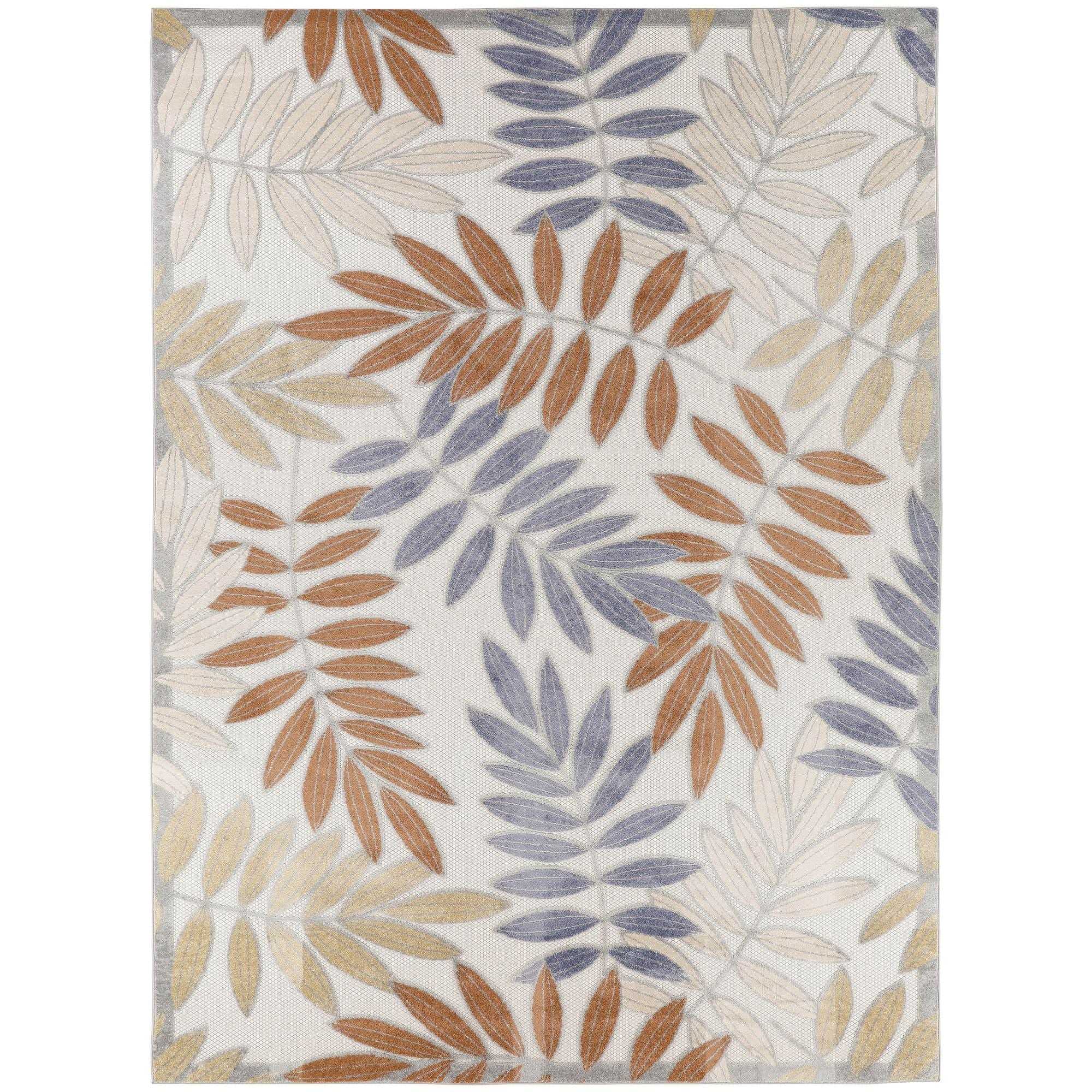 Blue Mocha Tropical Leaf Indoor/Outdoor Patio Rug