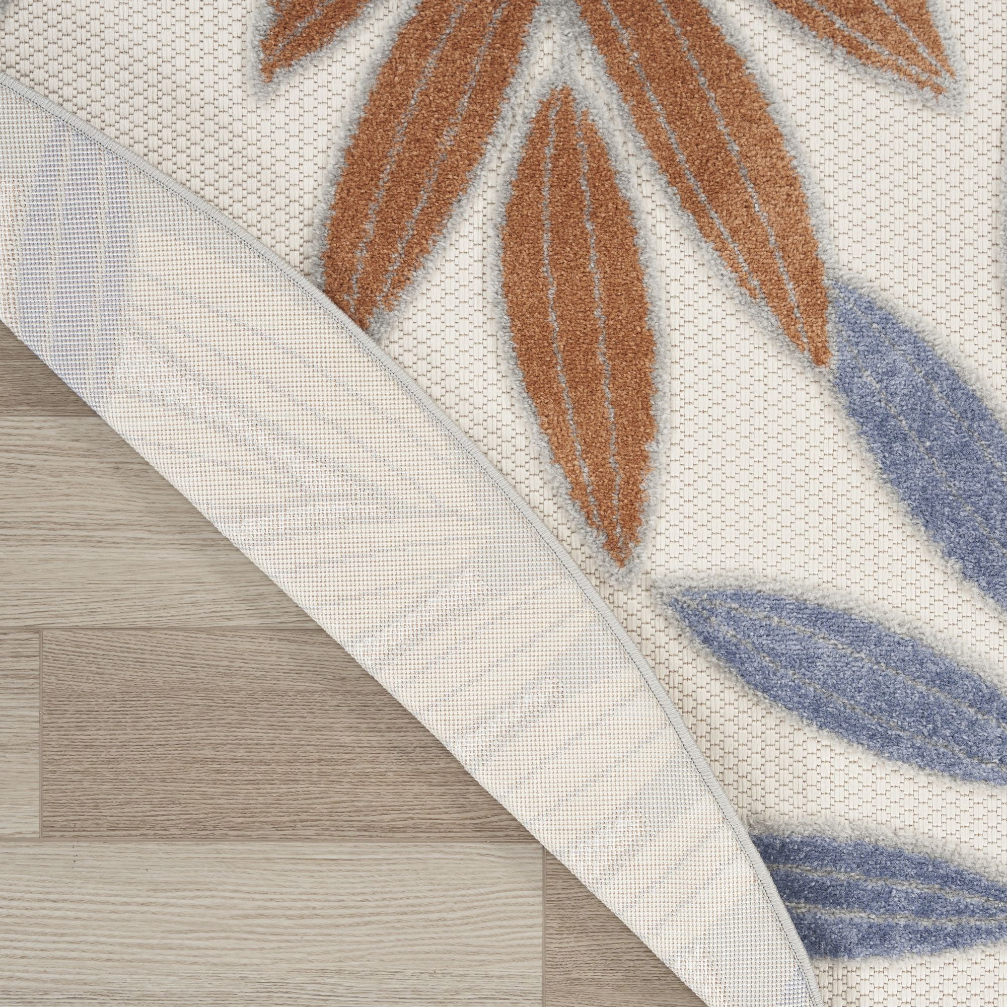 Blue Mocha Tropical Leaf Indoor/Outdoor Patio Rug