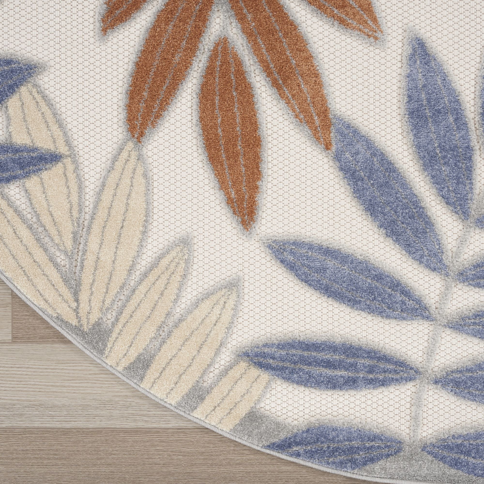 Blue Mocha Tropical Leaf Indoor/Outdoor Patio Rug