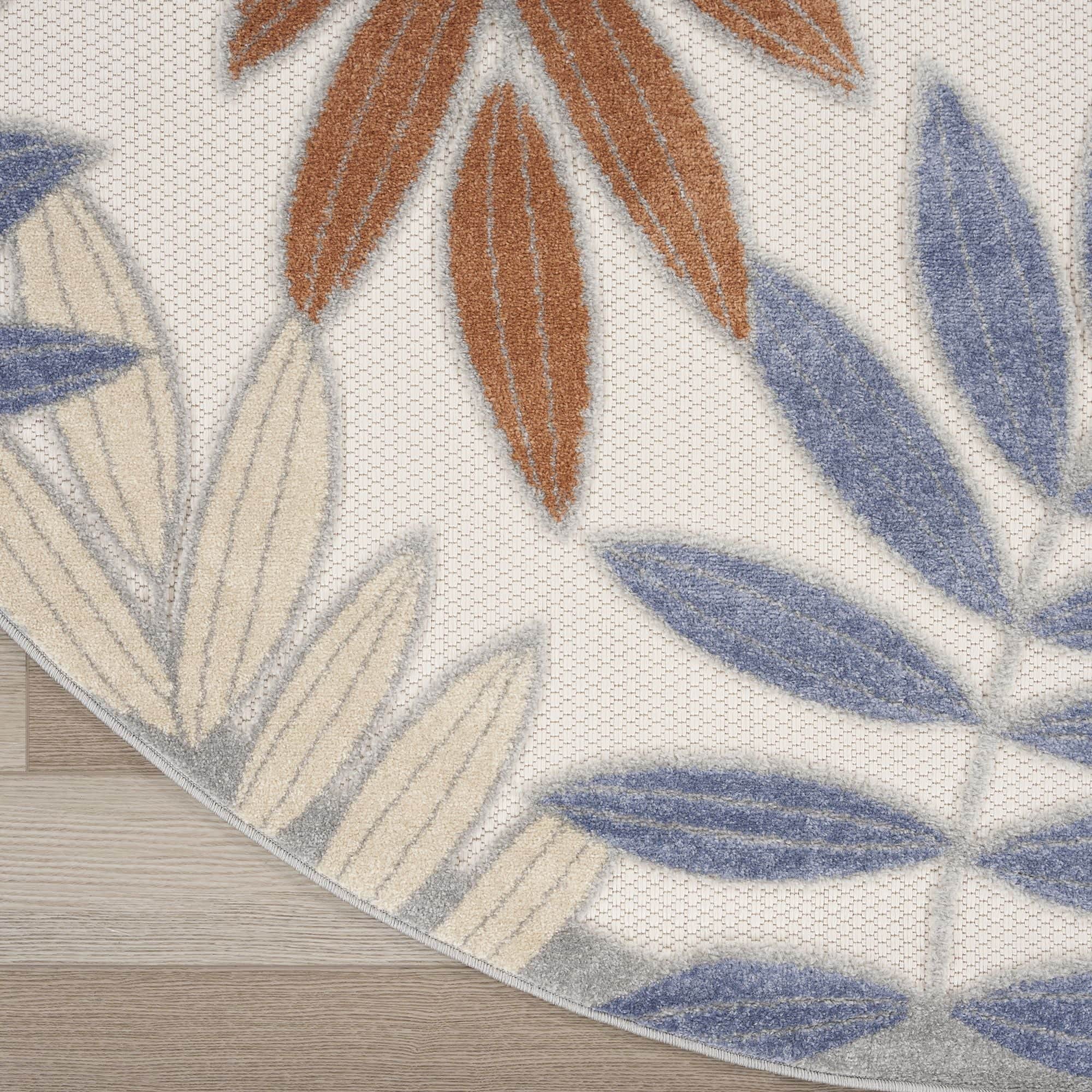 Blue Mocha Tropical Leaf Indoor/Outdoor Patio Rug