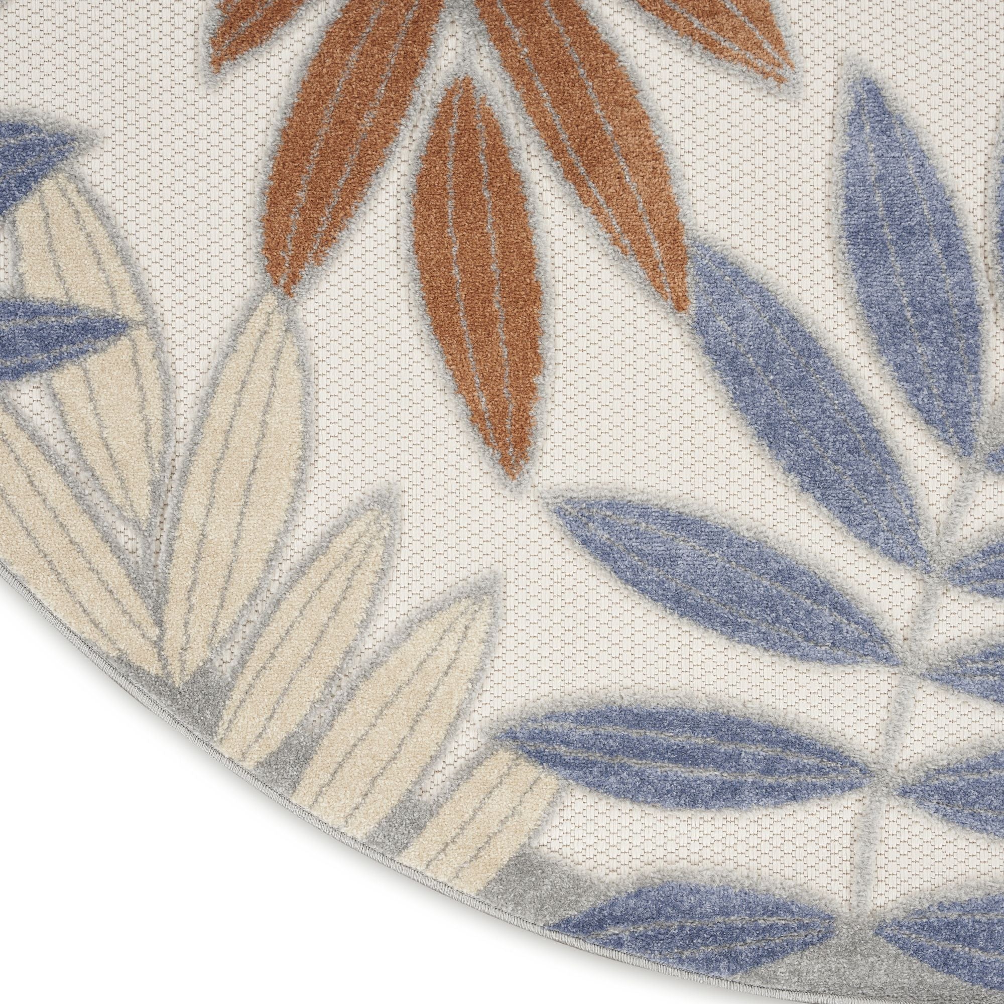 Blue Mocha Tropical Leaf Indoor/Outdoor Patio Rug
