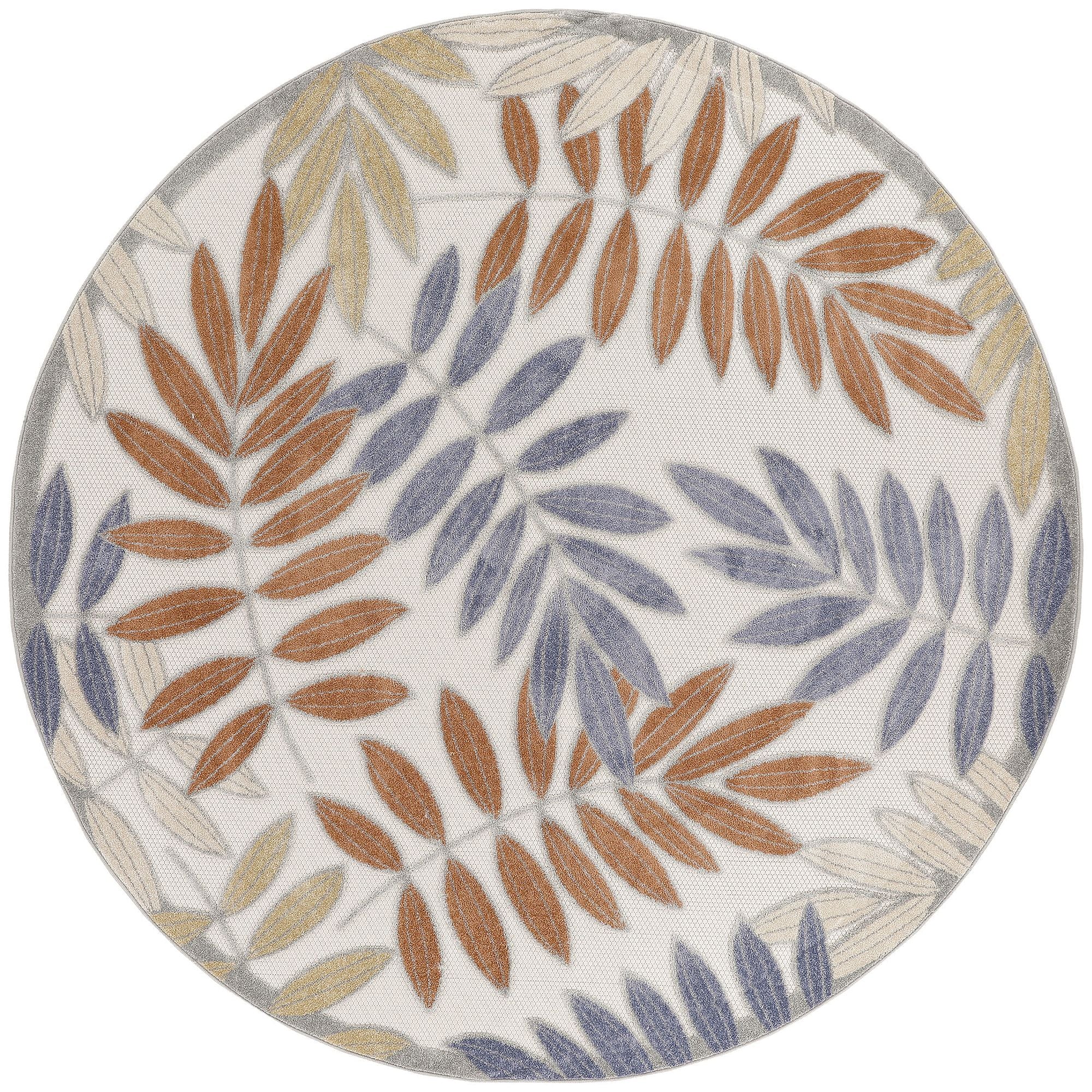 Blue Mocha Tropical Leaf Indoor/Outdoor Patio Rug