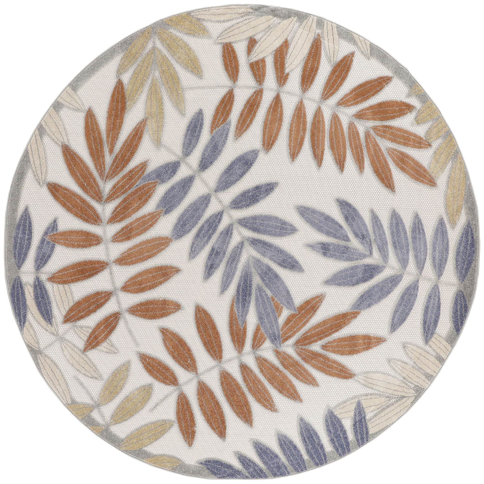Blue Mocha Tropical Leaf Indoor/Outdoor Patio Rug