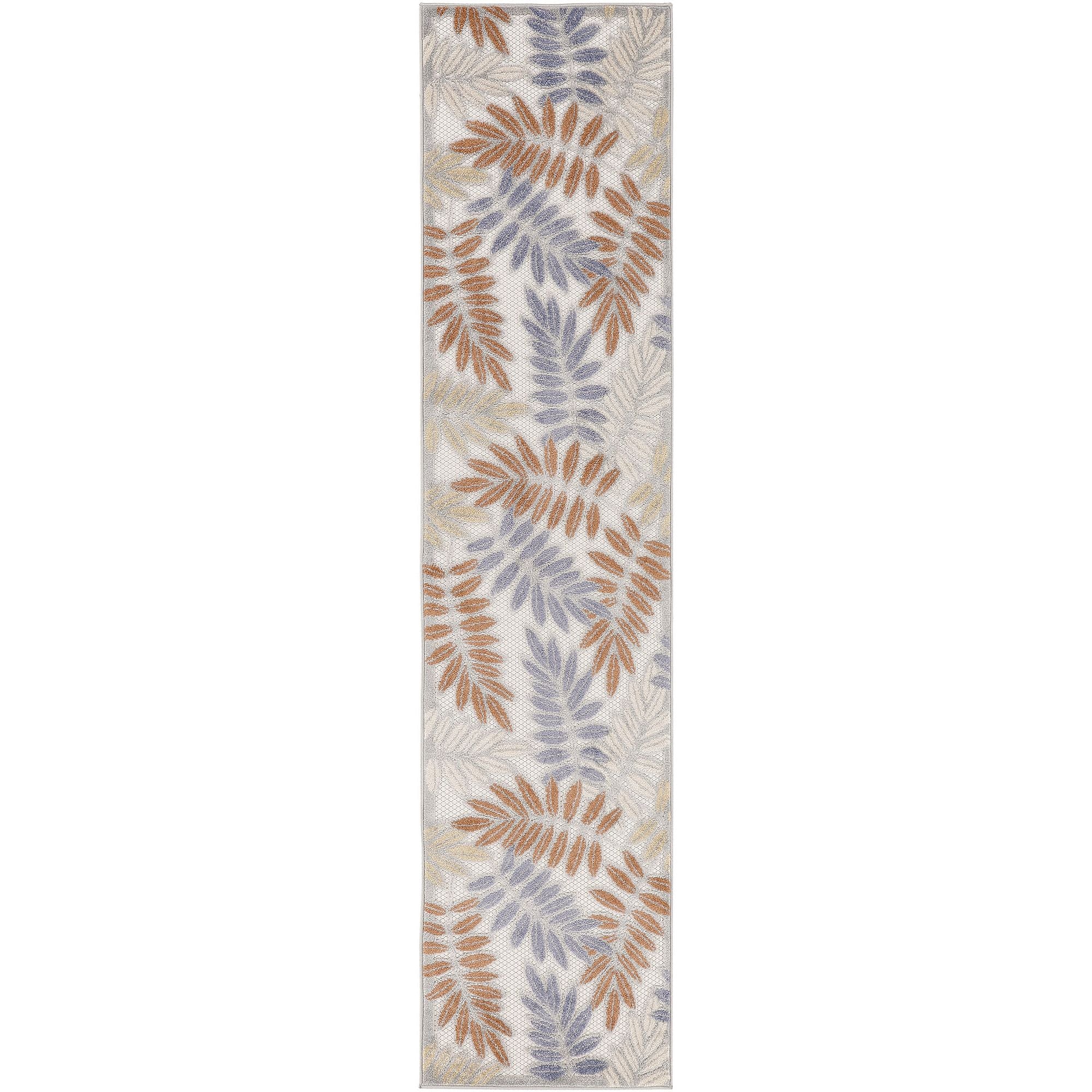 Blue Mocha Tropical Leaf Indoor/Outdoor Patio Rug