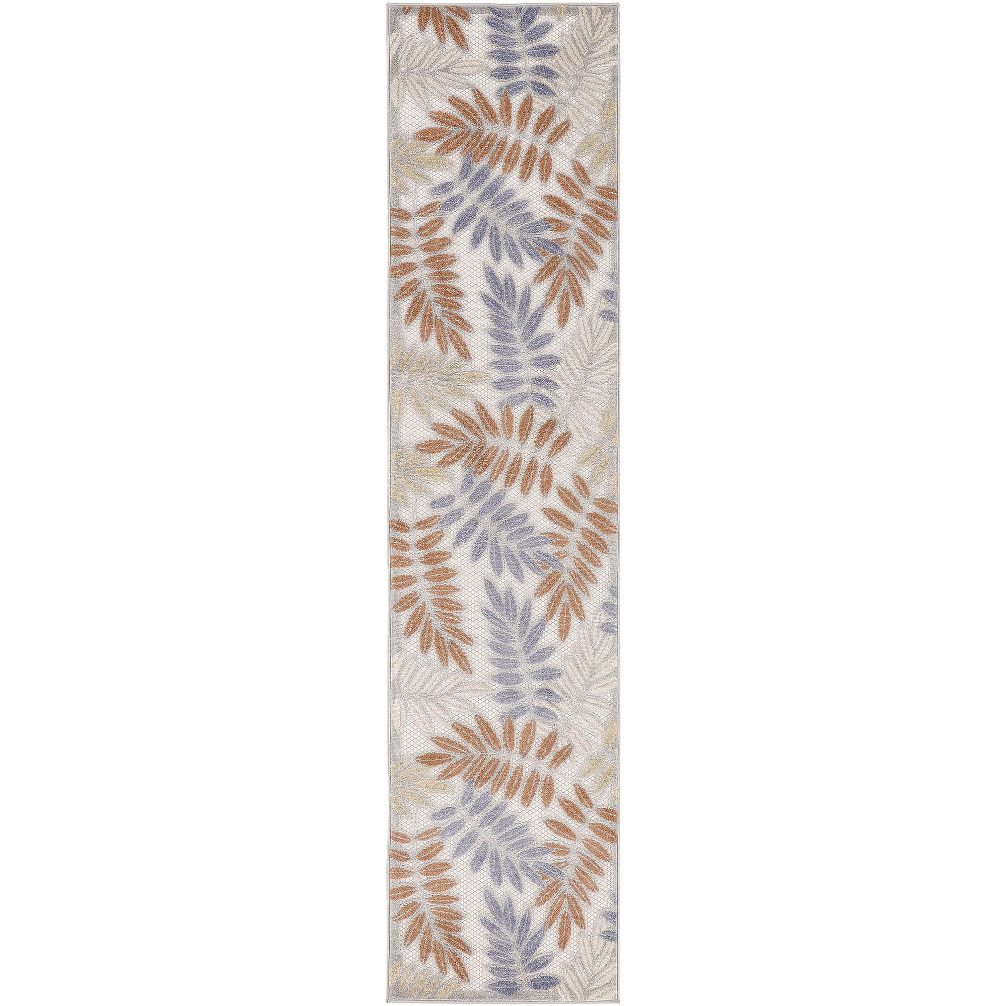 Blue Mocha Tropical Leaf Indoor/Outdoor Patio Rug