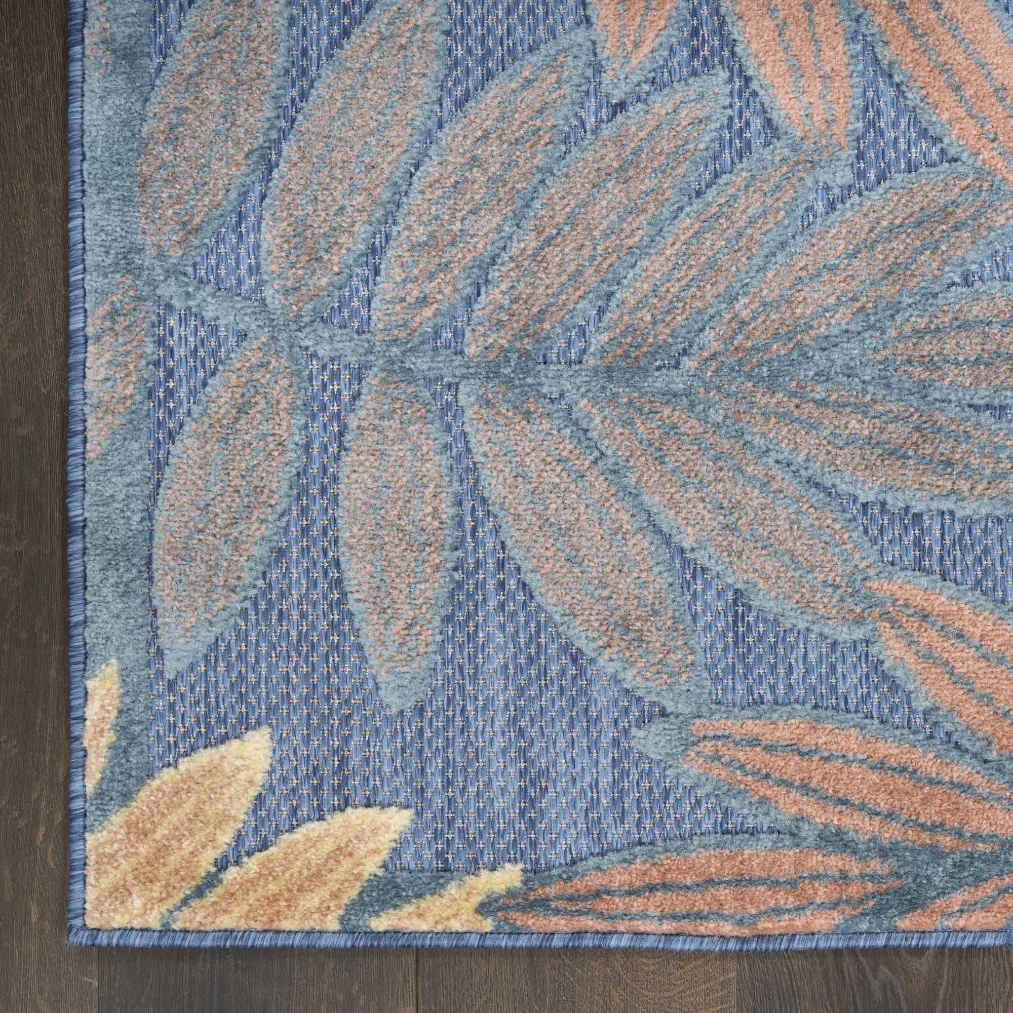 Blue Rose Tropical Leaf Indoor/Outdoor Patio Rug