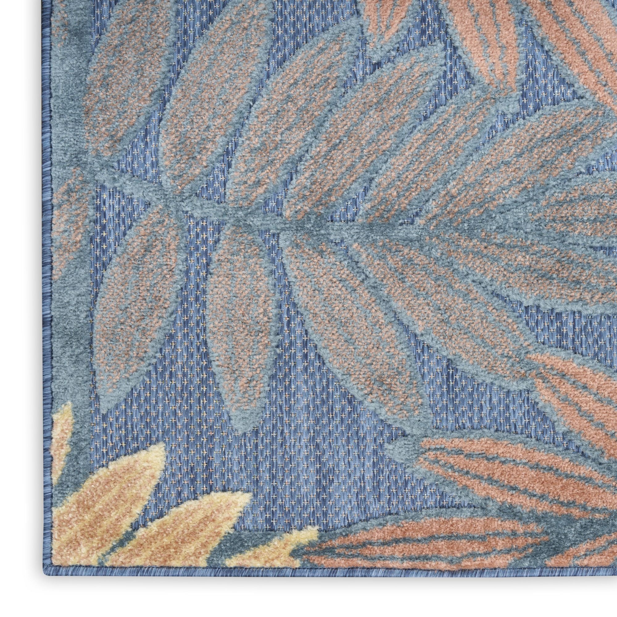 Blue Rose Tropical Leaf Indoor/Outdoor Patio Rug