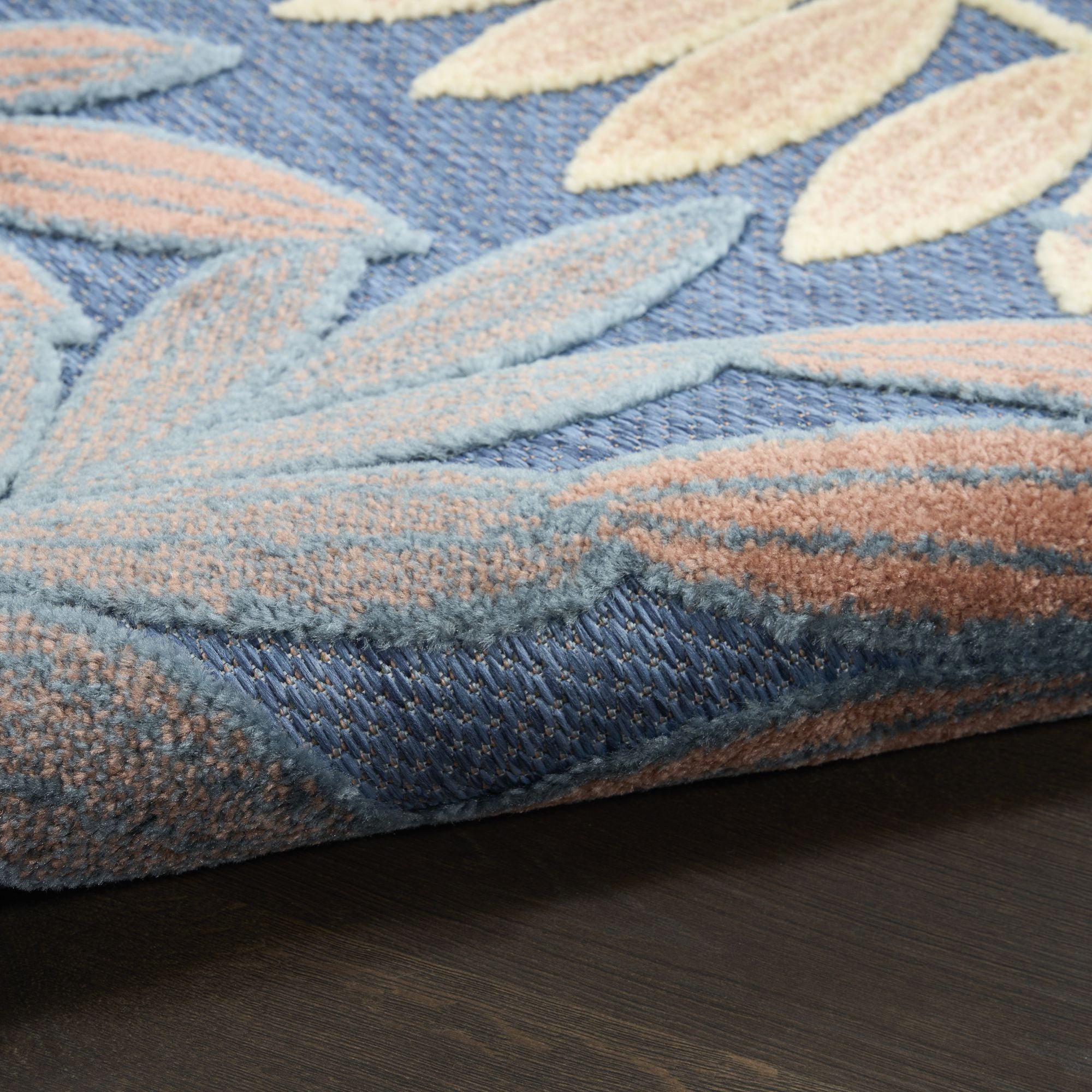 Blue Rose Tropical Leaf Indoor/Outdoor Patio Rug