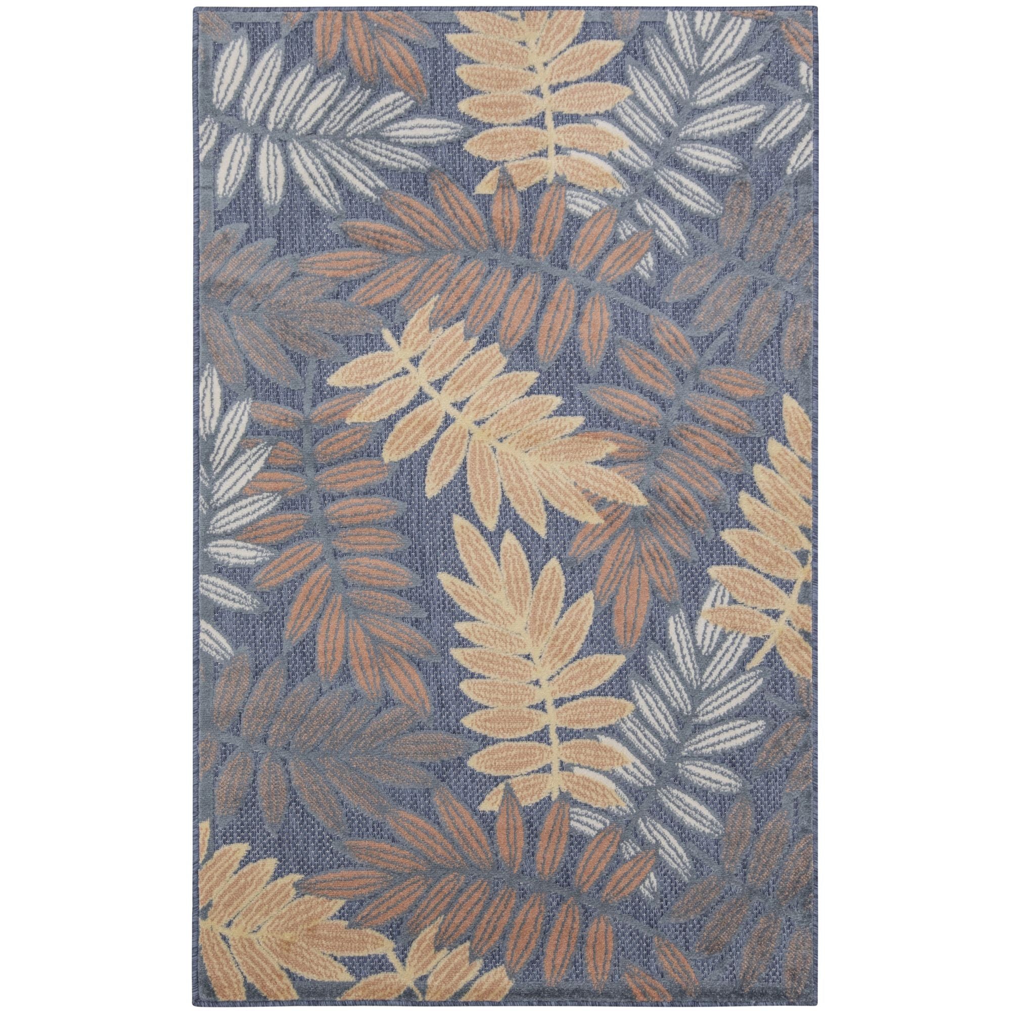 Blue Rose Tropical Leaf Indoor/Outdoor Patio Rug
