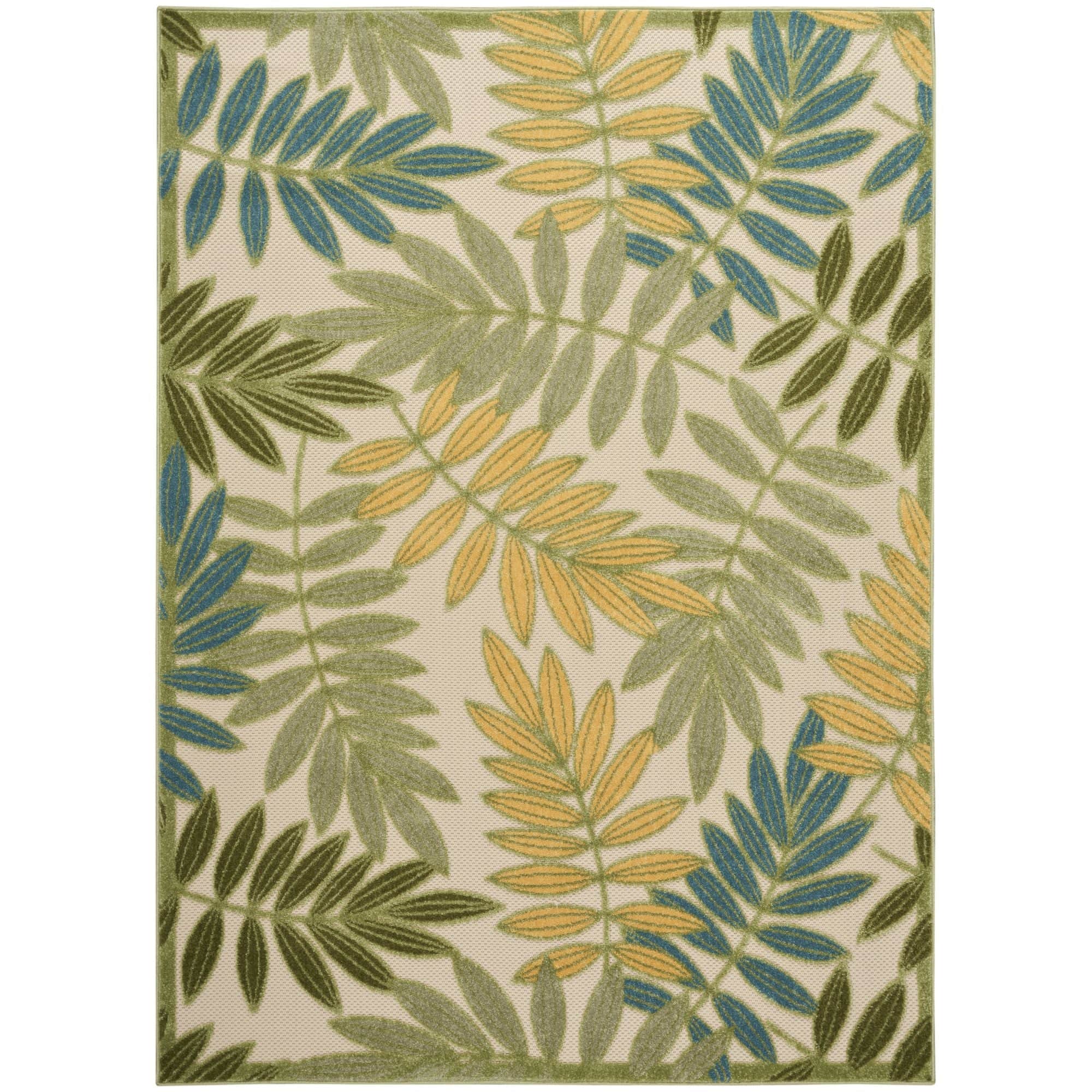 Green Multicolor Tropical Leaf Indoor/Outdoor Patio Rug