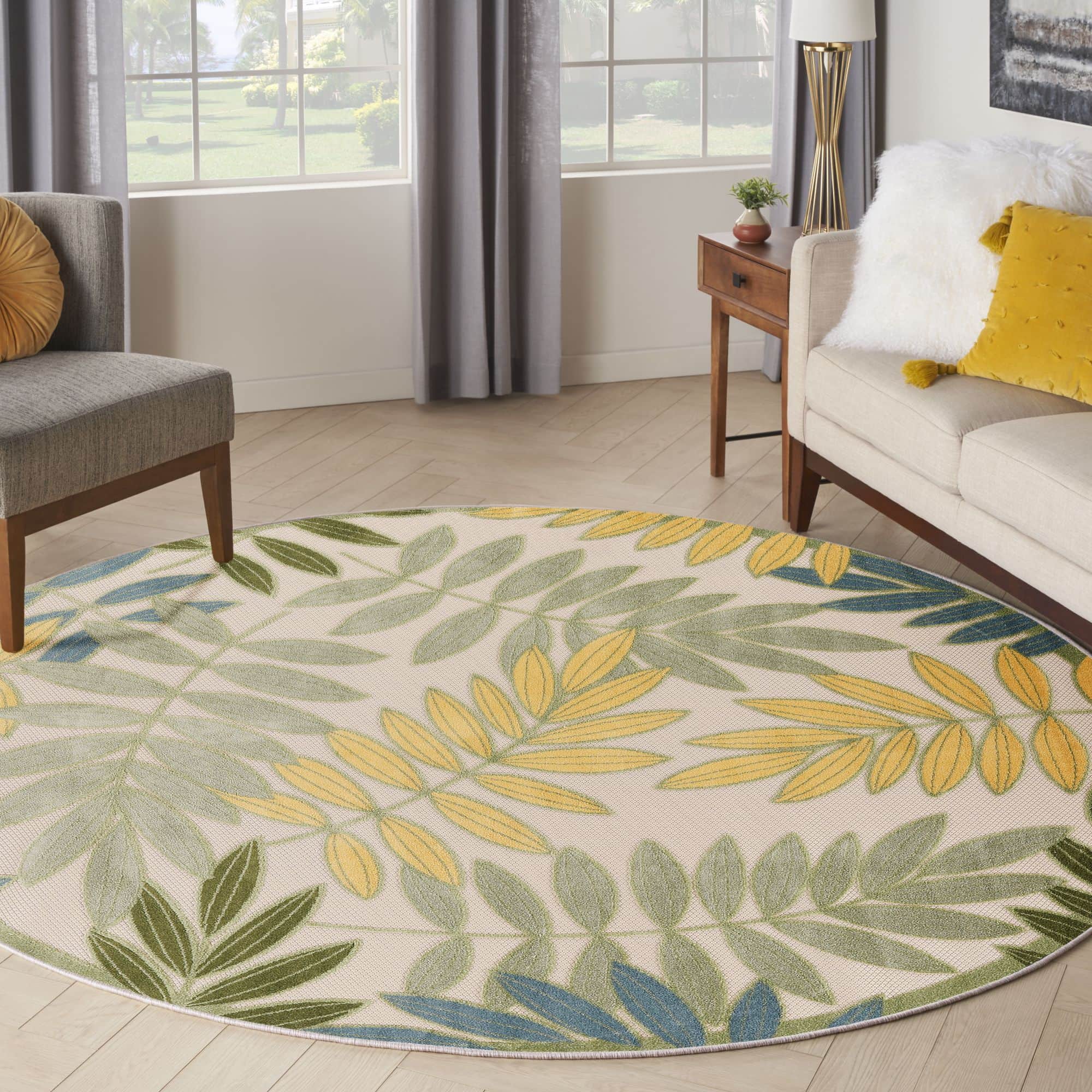 Green Multicolor Tropical Leaf Indoor/Outdoor Patio Rug