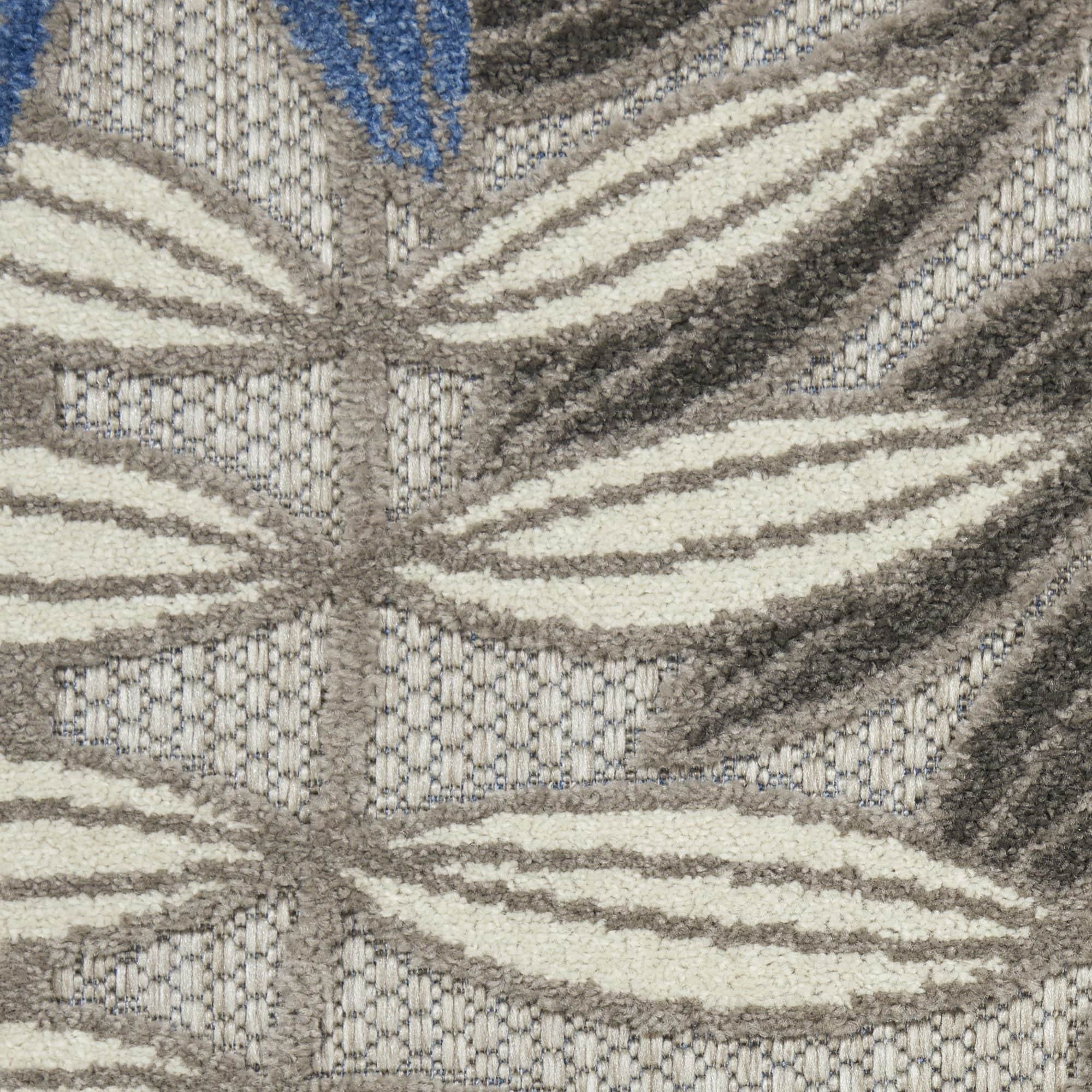Grey Blue Tropical Leaf Indoor/Outdoor Patio Rug