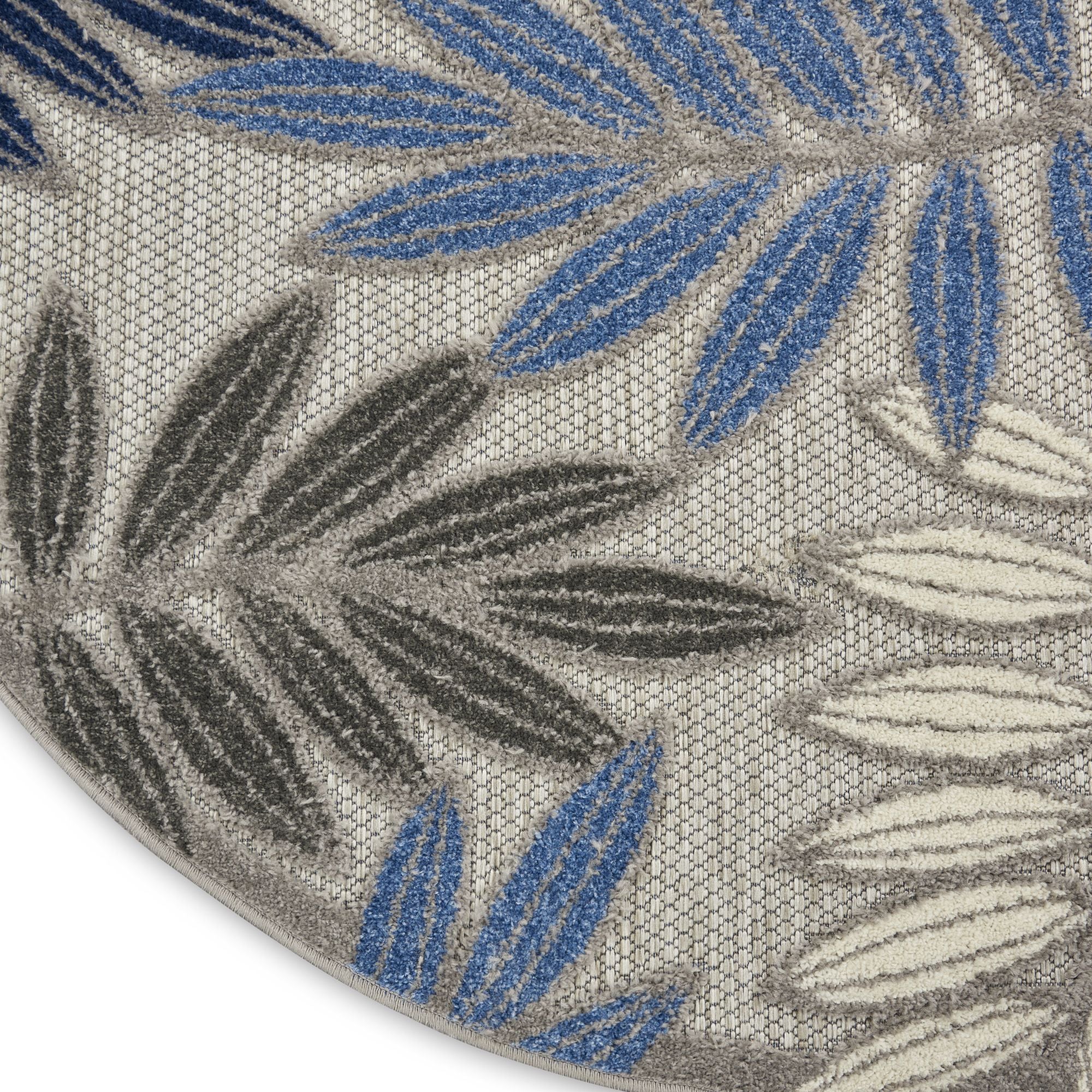 Grey Blue Tropical Leaf Indoor/Outdoor Patio Rug