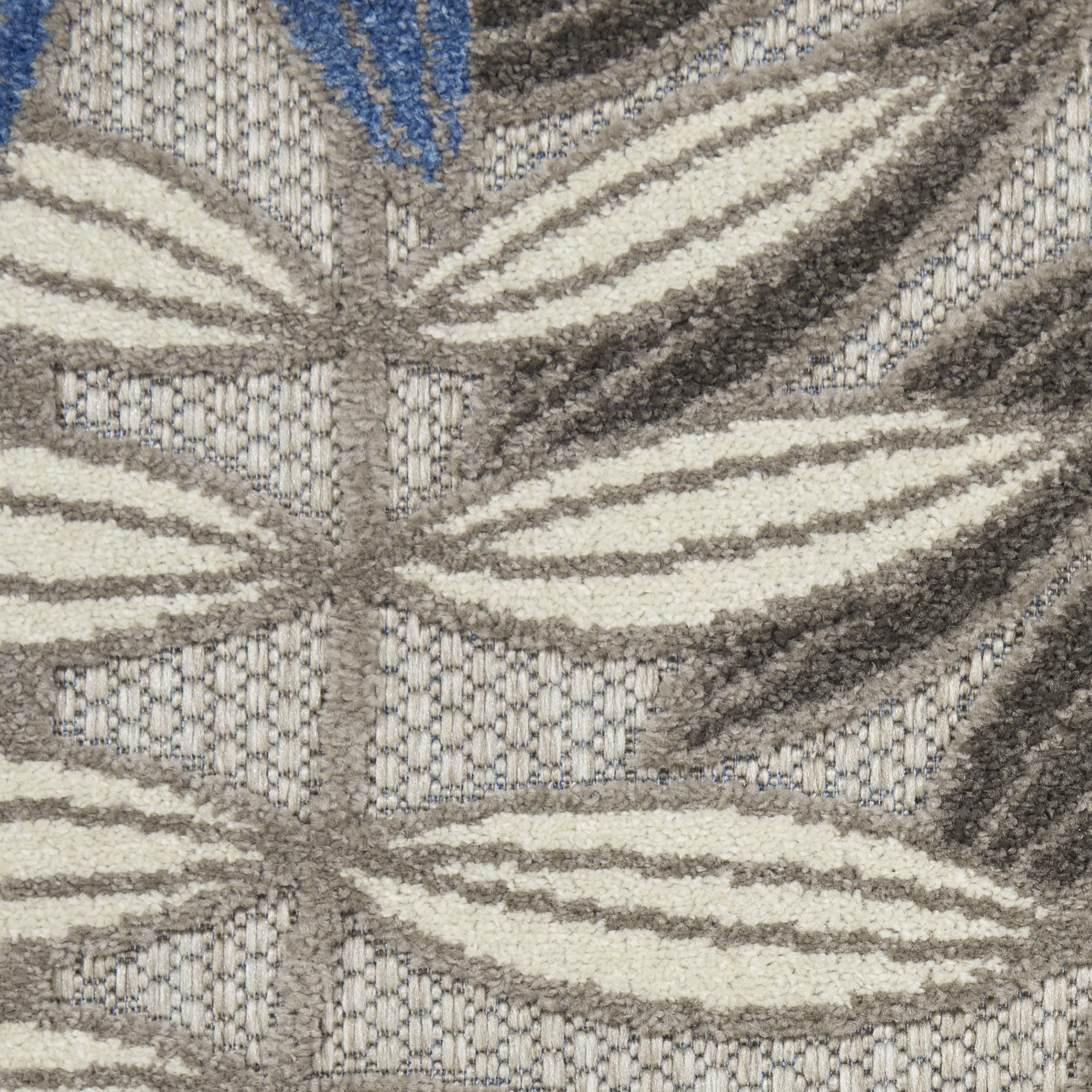 Grey Blue Tropical Leaf Indoor/Outdoor Patio Rug
