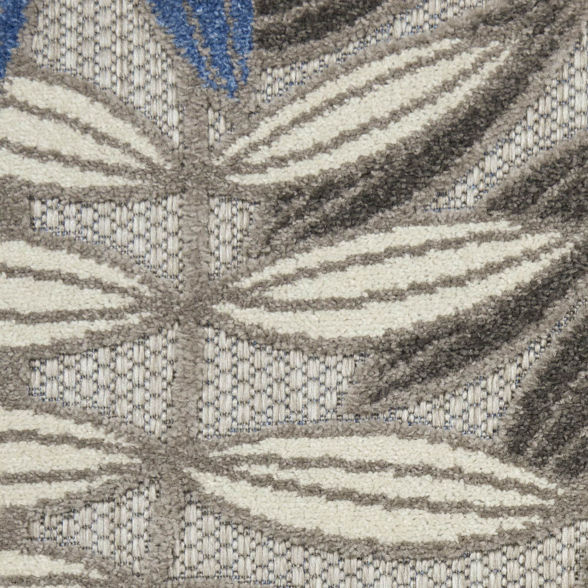Grey Blue Tropical Leaf Indoor/Outdoor Patio Rug