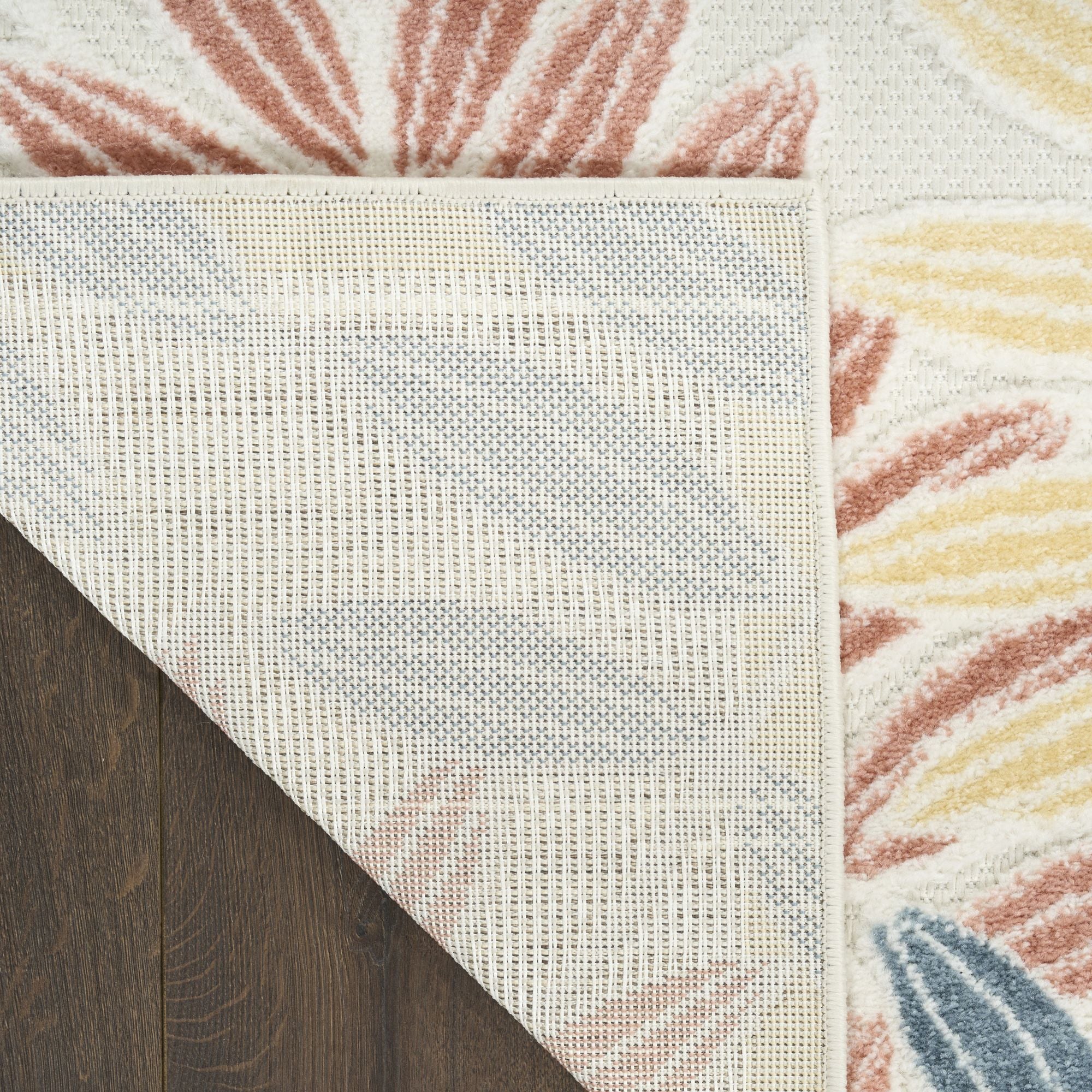 Ivory Blue Tropical Leaf Indoor/Outdoor Patio Rug