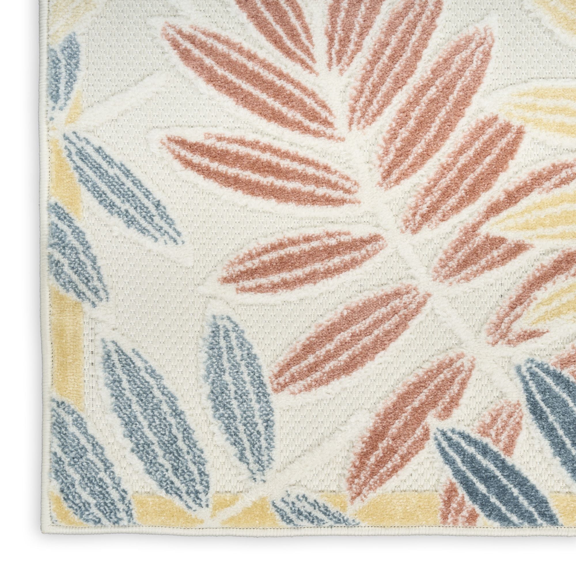 Ivory Blue Tropical Leaf Indoor/Outdoor Patio Rug