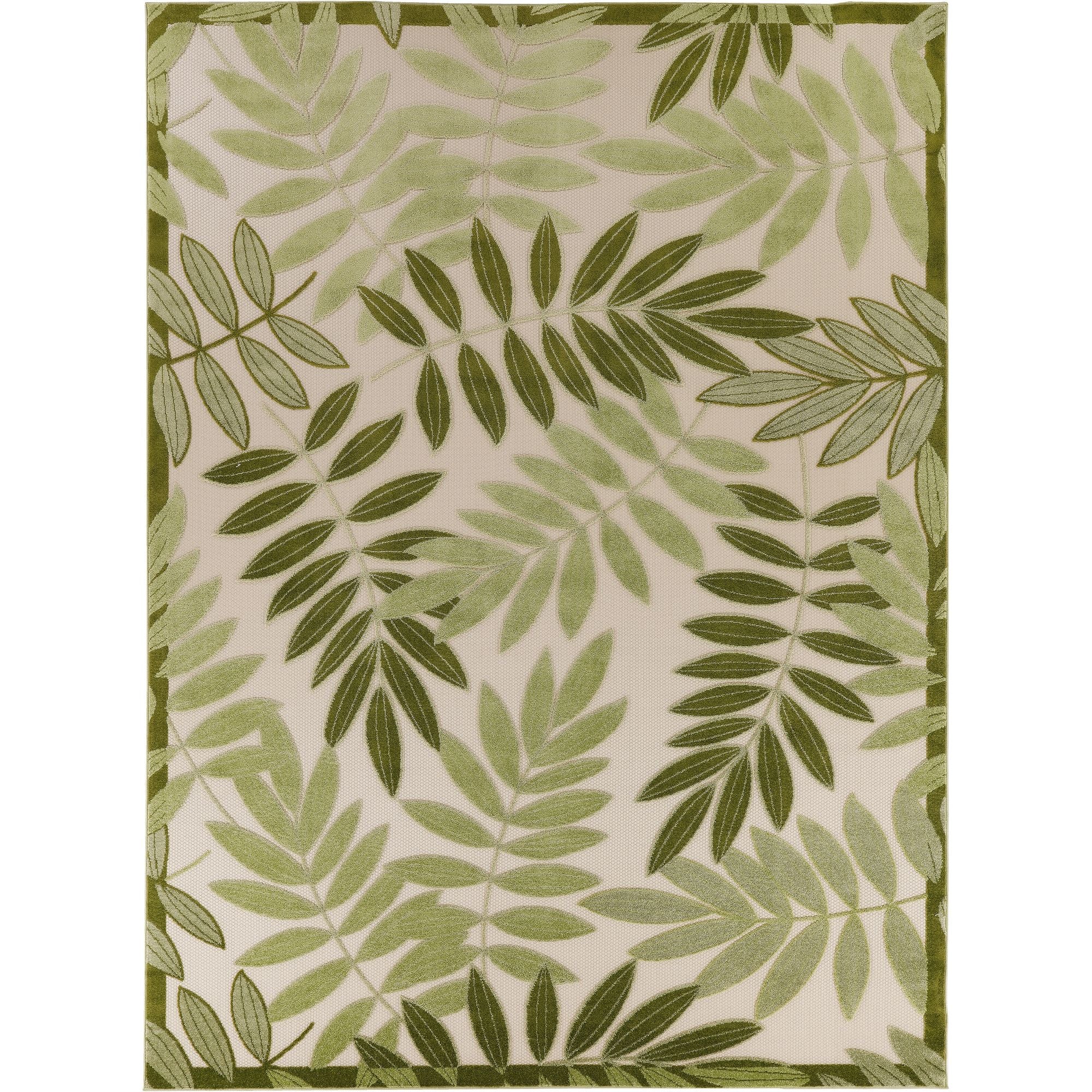Ivory Green Tropical Leaf Indoor/Outdoor Patio Rug