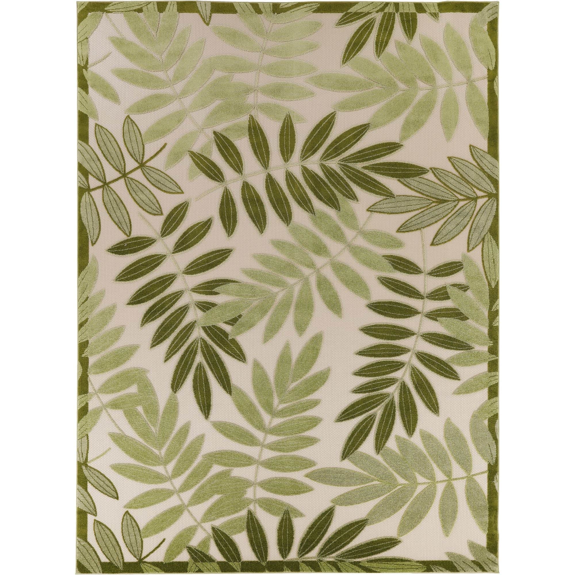 Ivory Green Tropical Leaf Indoor/Outdoor Patio Rug