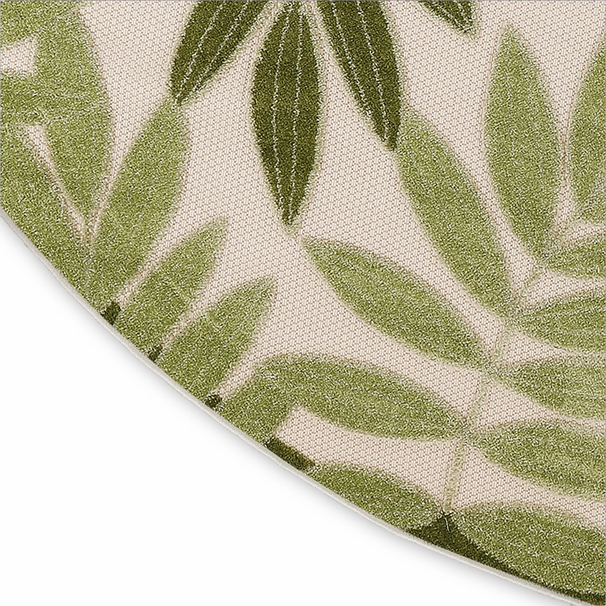 Ivory Green Tropical Leaf Indoor/Outdoor Patio Rug