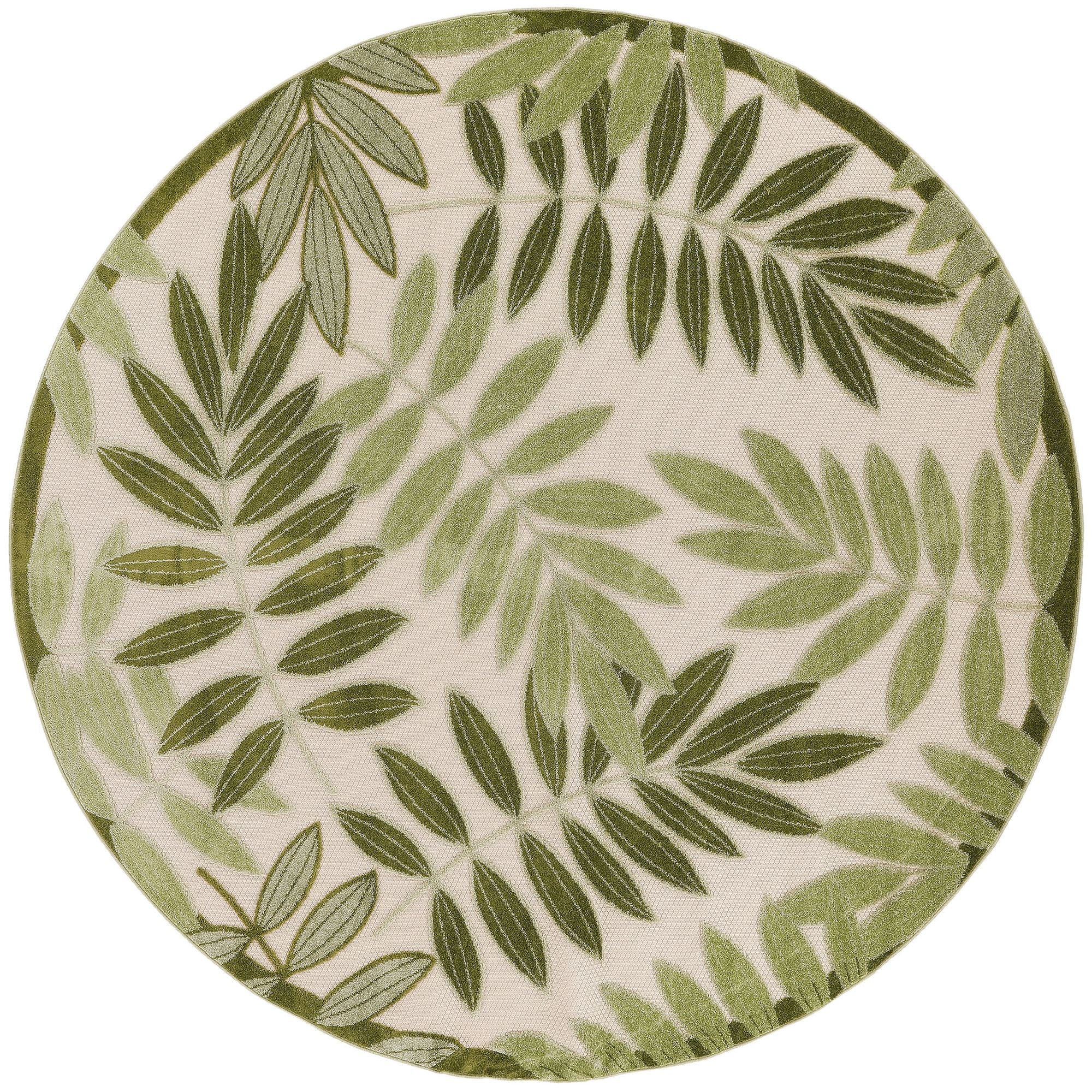 Ivory Green Tropical Leaf Indoor/Outdoor Patio Rug