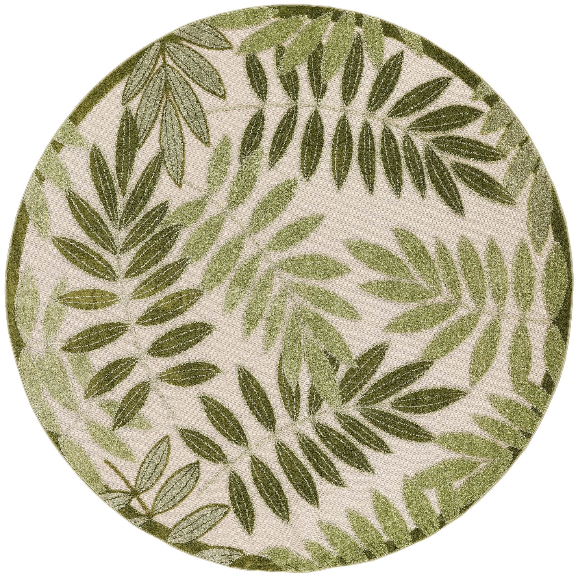 Ivory Green Tropical Leaf Indoor/Outdoor Patio Rug