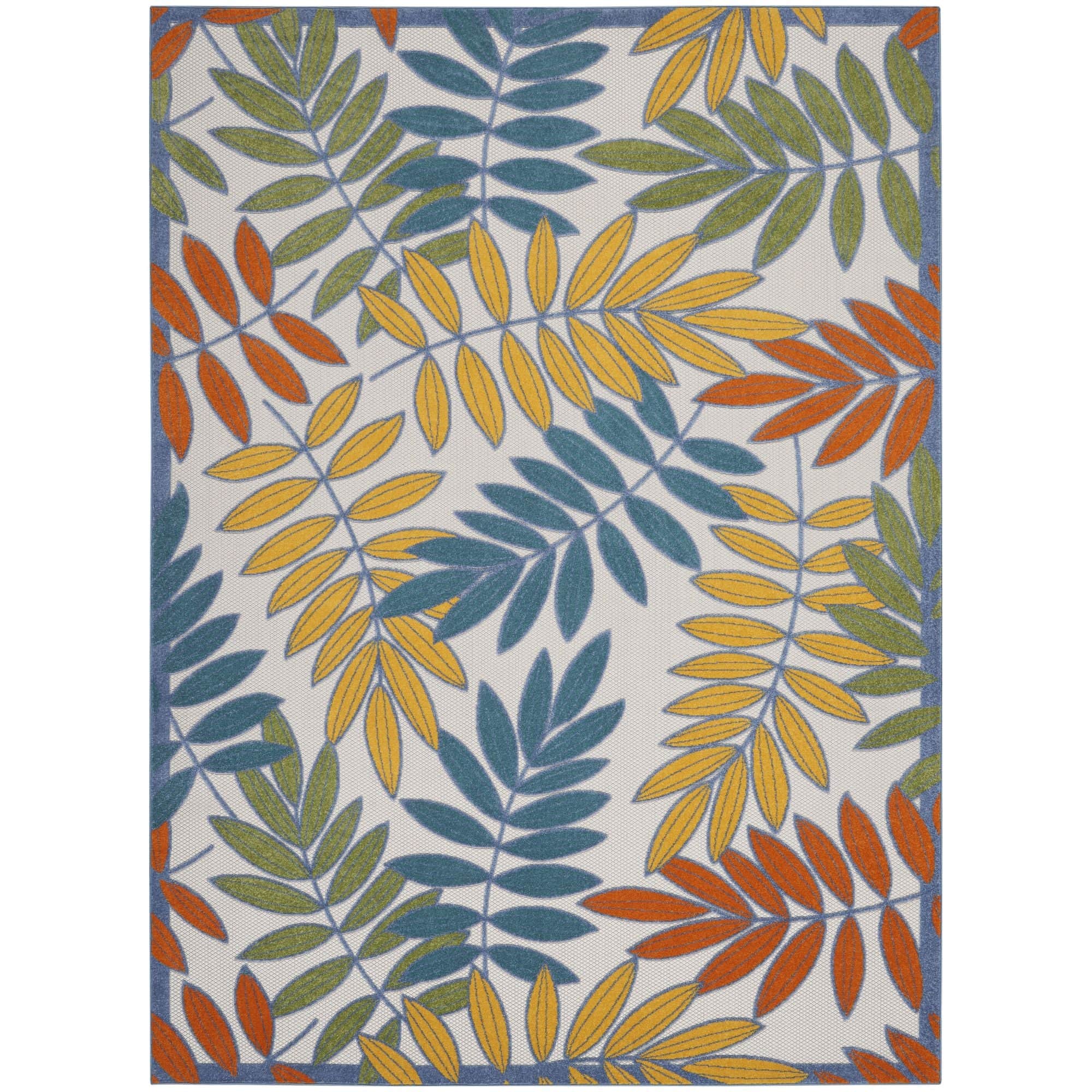 Ivory Multicolor Tropical Leaf Indoor/Outdoor Patio Rug