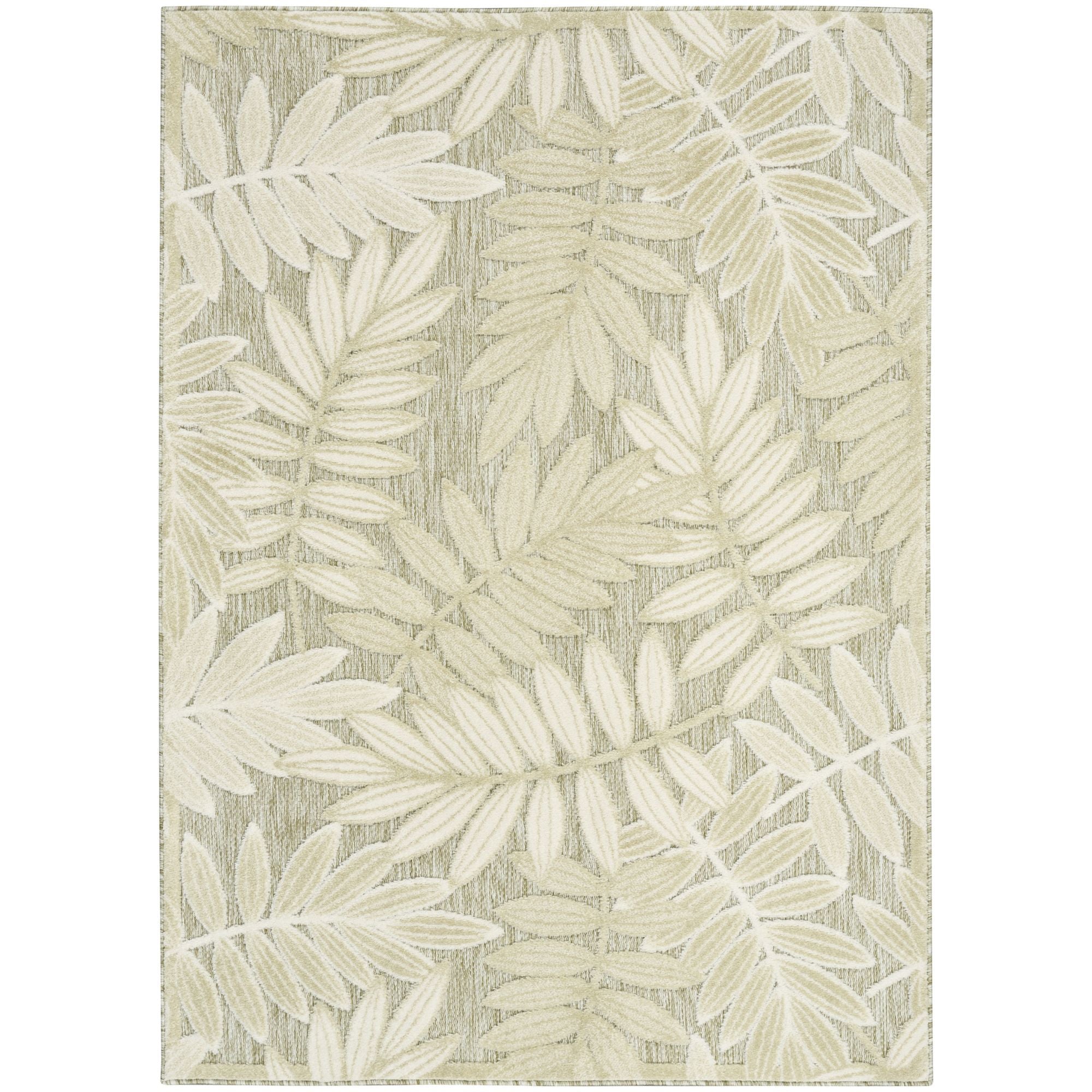 Ivory Sage Tropical Leaf Indoor/Outdoor Patio Rug