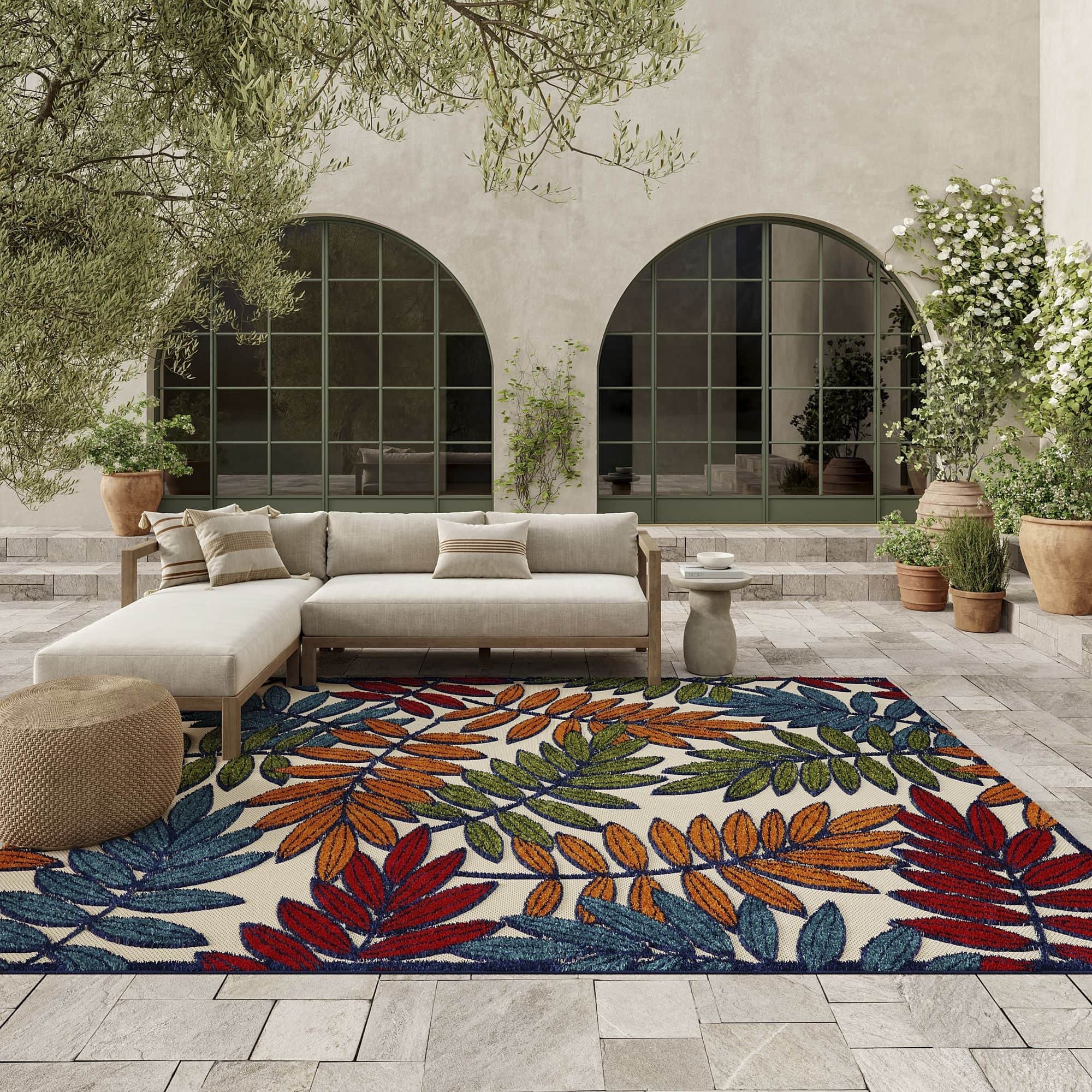 Multicolor Tropical Leaf Indoor/Outdoor Patio Rug