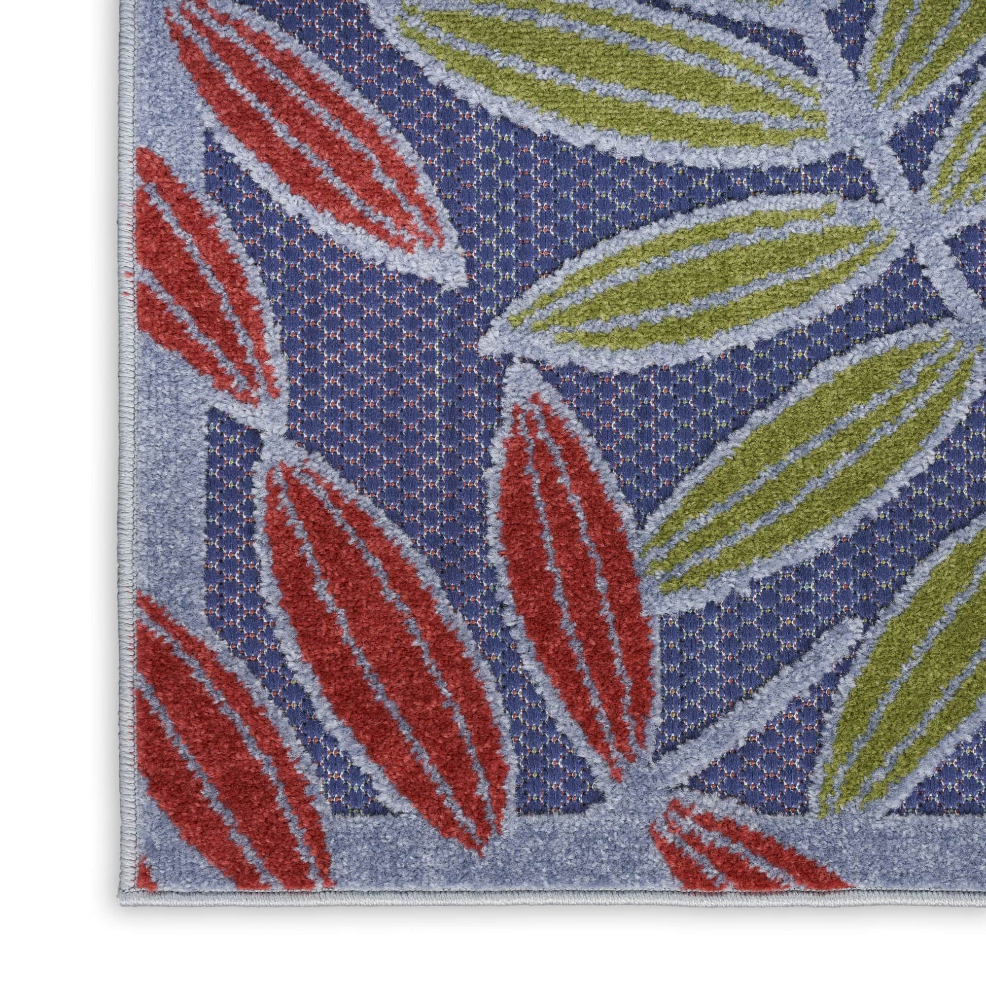 Navy Multicolor Tropical Leaf Indoor/Outdoor Patio Rug